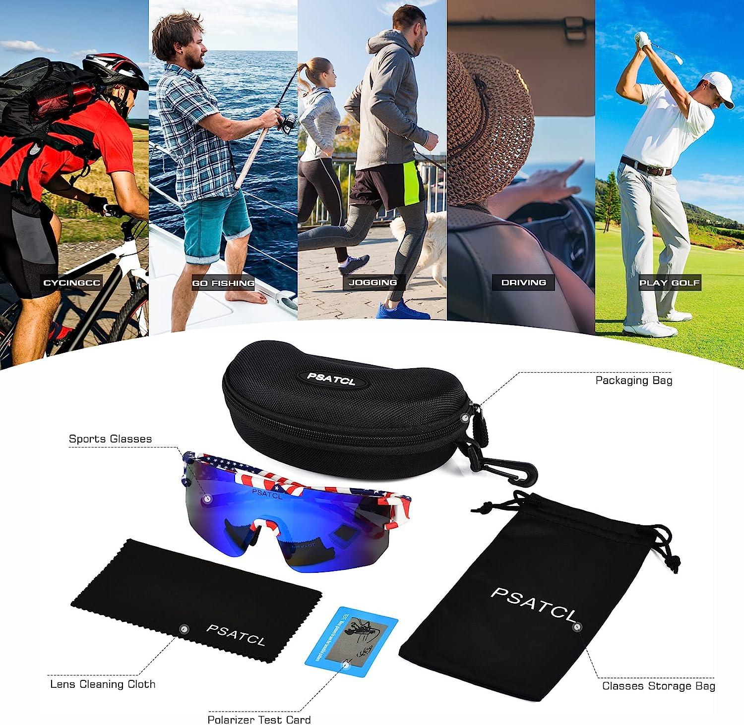 PSATCL Polarized Sunglasses for Men Women, UV400 Outdoor Sports Windproof  Cycling Sunglasses for Baseball, Running, Golf Dark Blue Lens