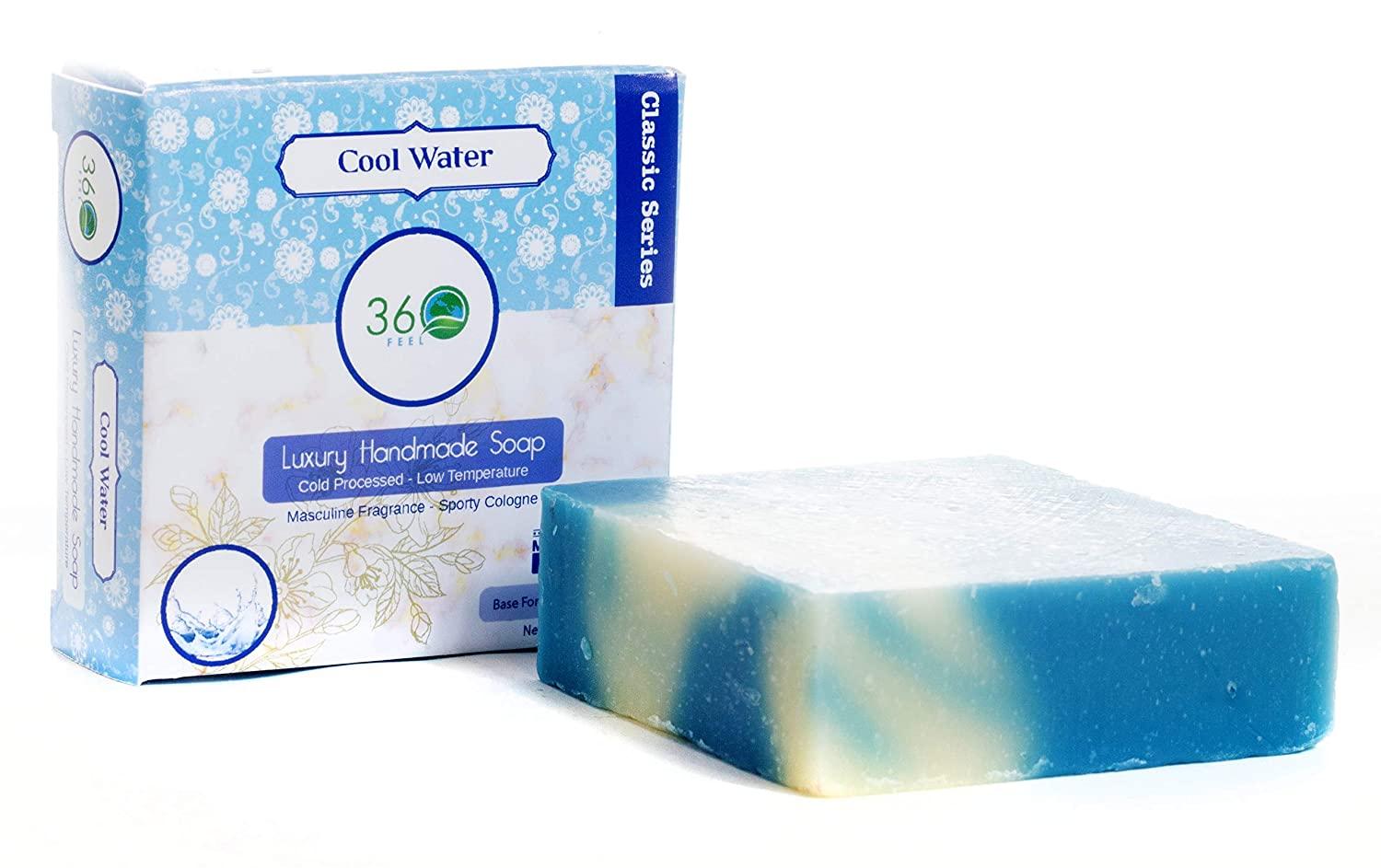 360Feel Men's Cool Water Cologne Soap 5oz Organic Castile Bar Bold