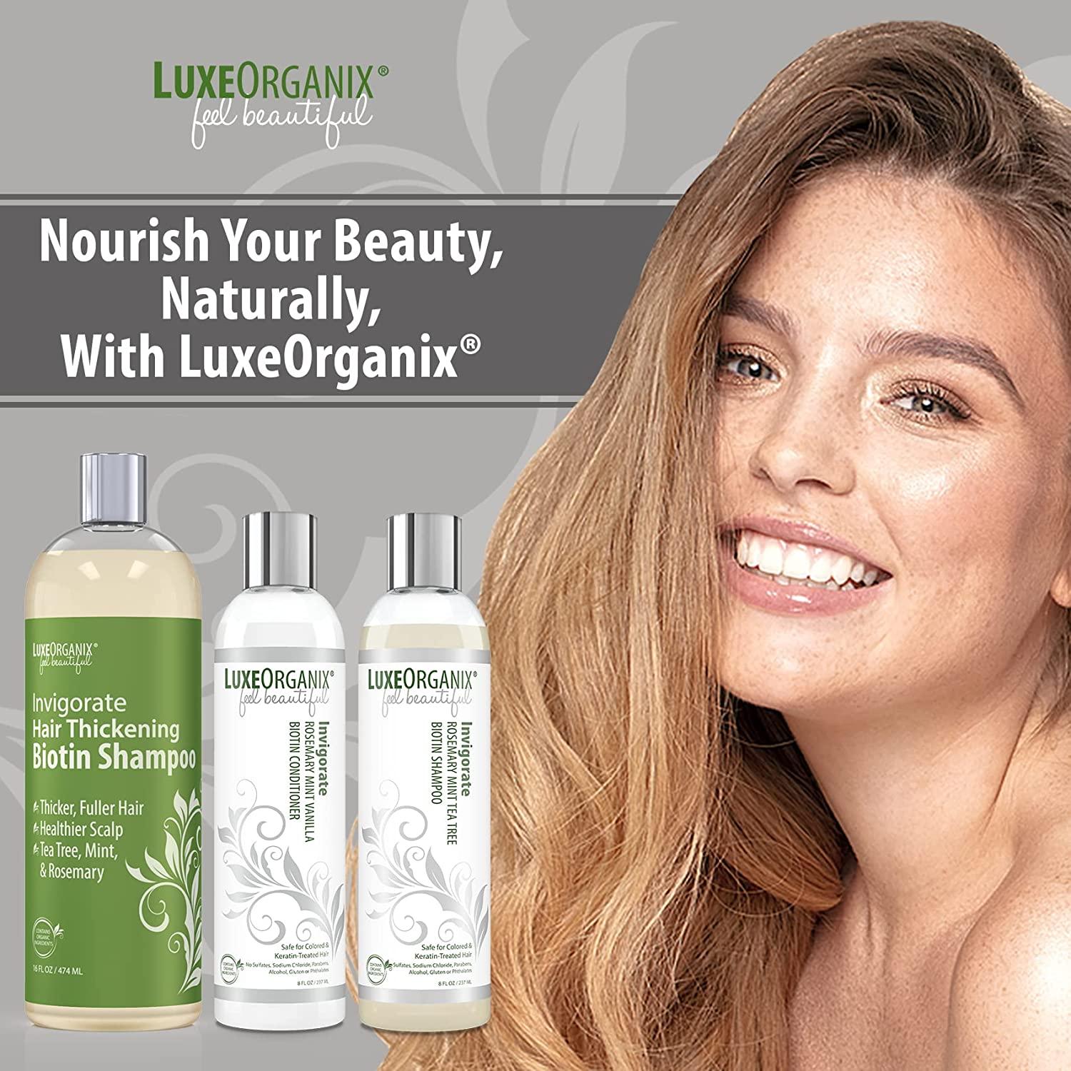 LuxeOrganix Biotin Thickening Shampoo for Thinning Hair - Organic,  Volumizing Formula with Mint, Tea Tree & Rosemary for Healthy Scalp and Hair  Growth - Safe for Colored or Keratin Treated Hair. 16