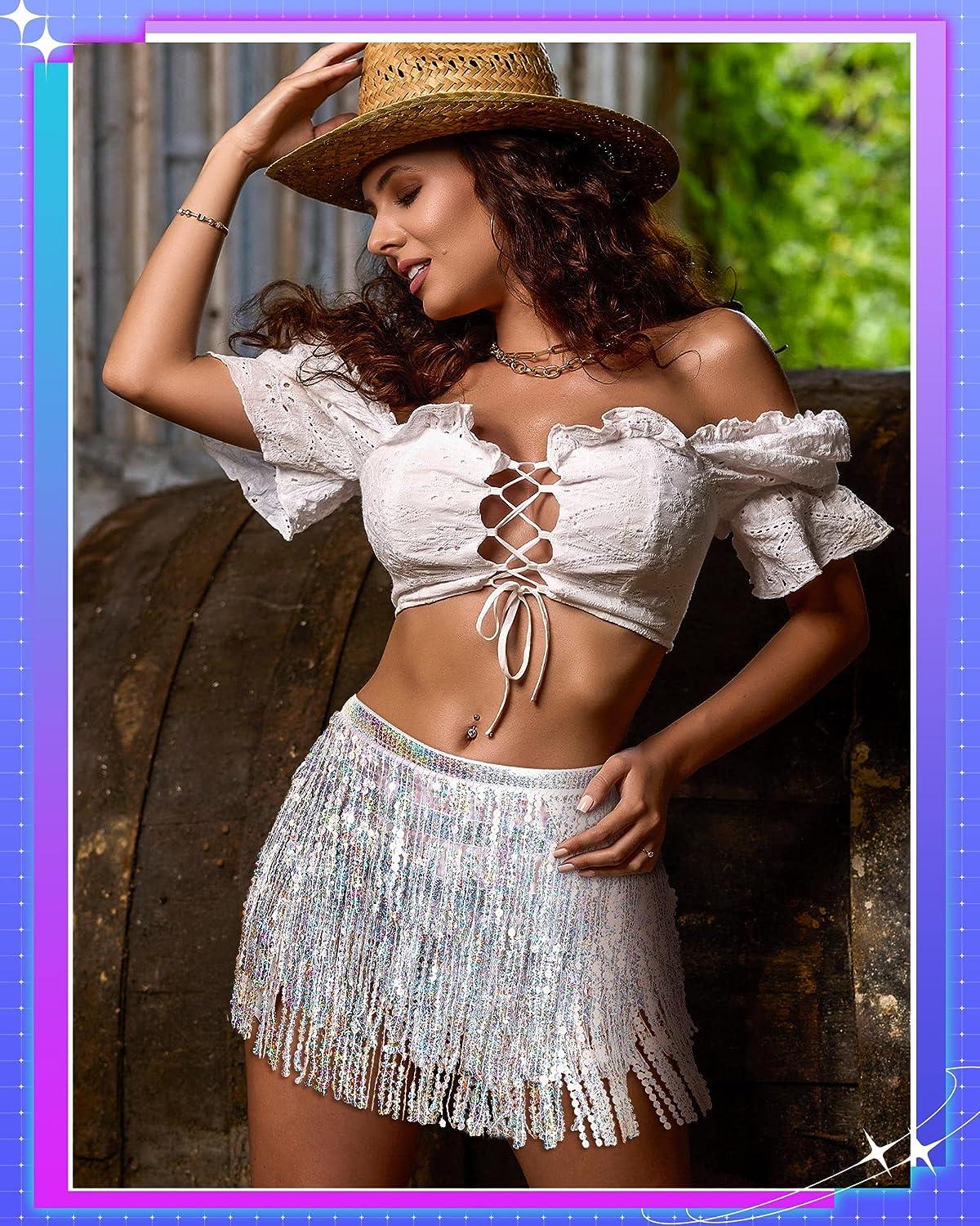 Women's Sparkly Fringe Tassel Shorts Booty Dance Bottom Rhinestones