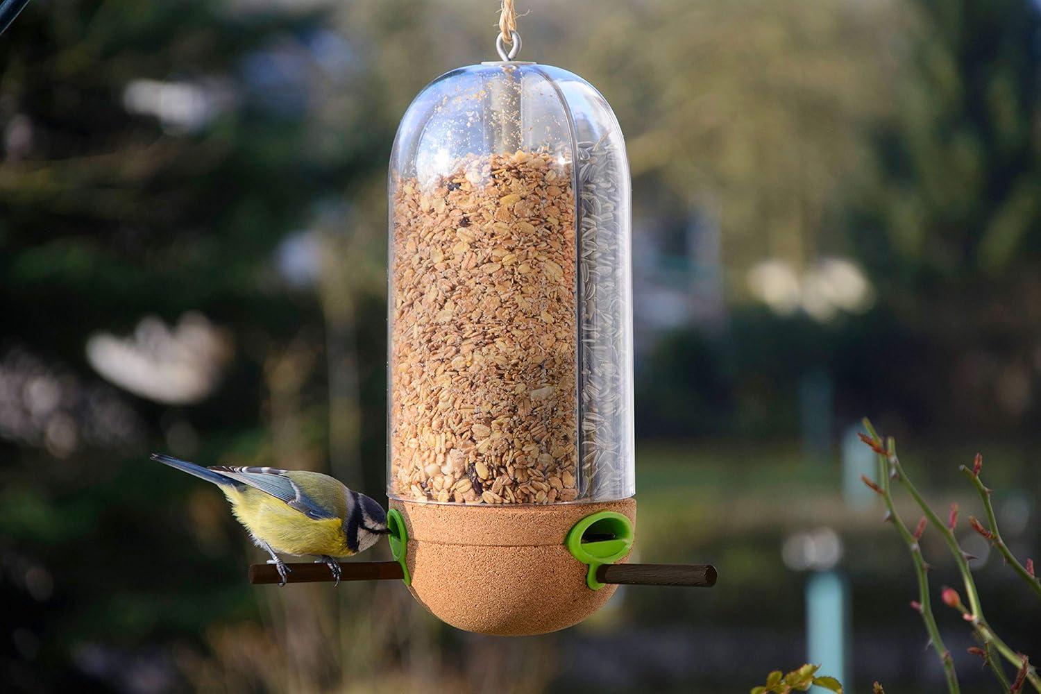 dobar® 10095e Design Feeding Column Pickbar Bird Feeder Dispenser with Natural Cork Three Room Feeding Station for Wild Birds Hanging Bird Feeder Column Diameter 11 x 26 cm Transparent