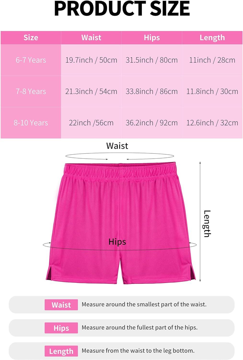 Resinta Girls Mesh Athletic Shorts 4 Pack Kids Summer Active Basketball Gym Shorts 8 10 Years Black Gray Pink Hot Pink