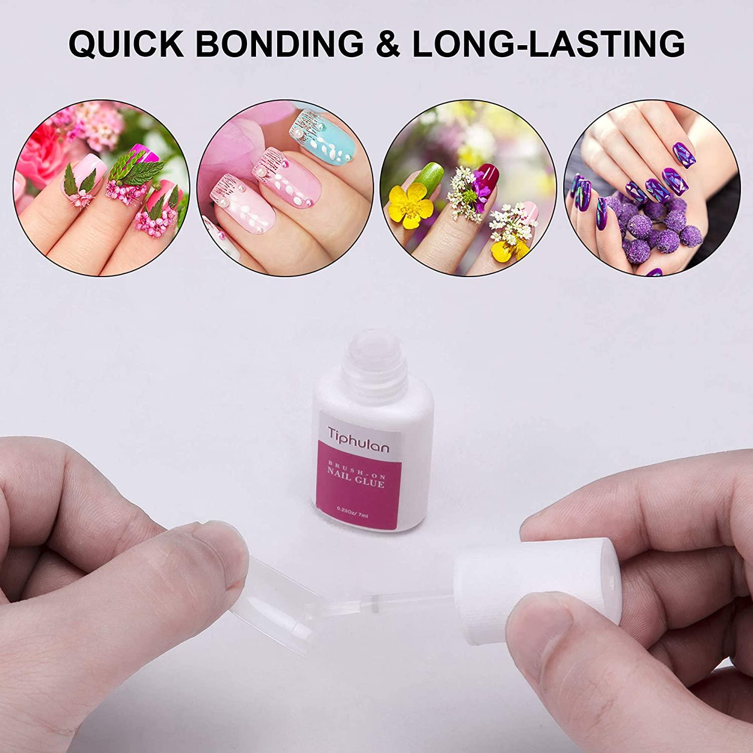 TIPHULAN Brush on Nail Glue for Press on Nails - Nail Glue for Acrylic  Nails Quick Strong False Nails Tip Glue 4pcs Adhesive Super Nail Bond Nail Glue  Bulk for Nail Tips