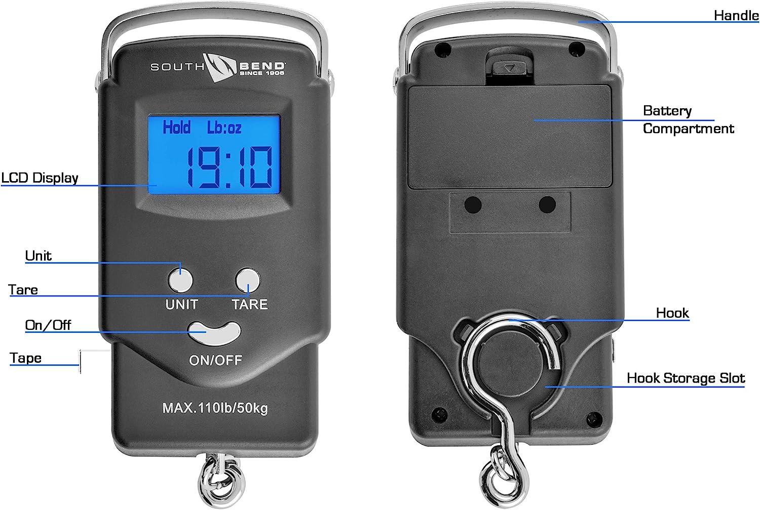 South Bend Digital Hanging Fishing Scale and Tape Measure with Backlit