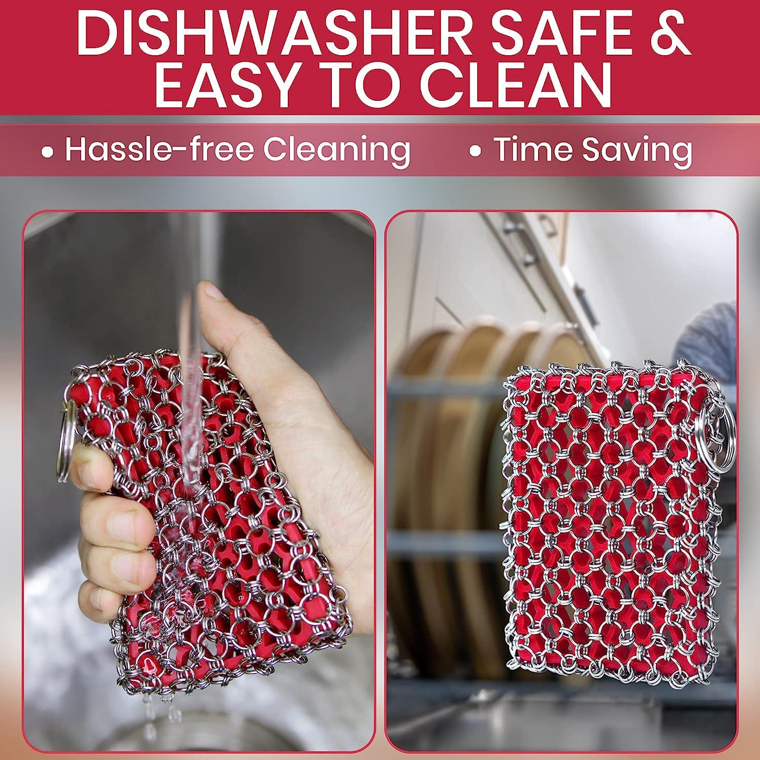 Zylark 316 Cast Iron Scrubber Chainmail + Bamboo Towel Red CIS with