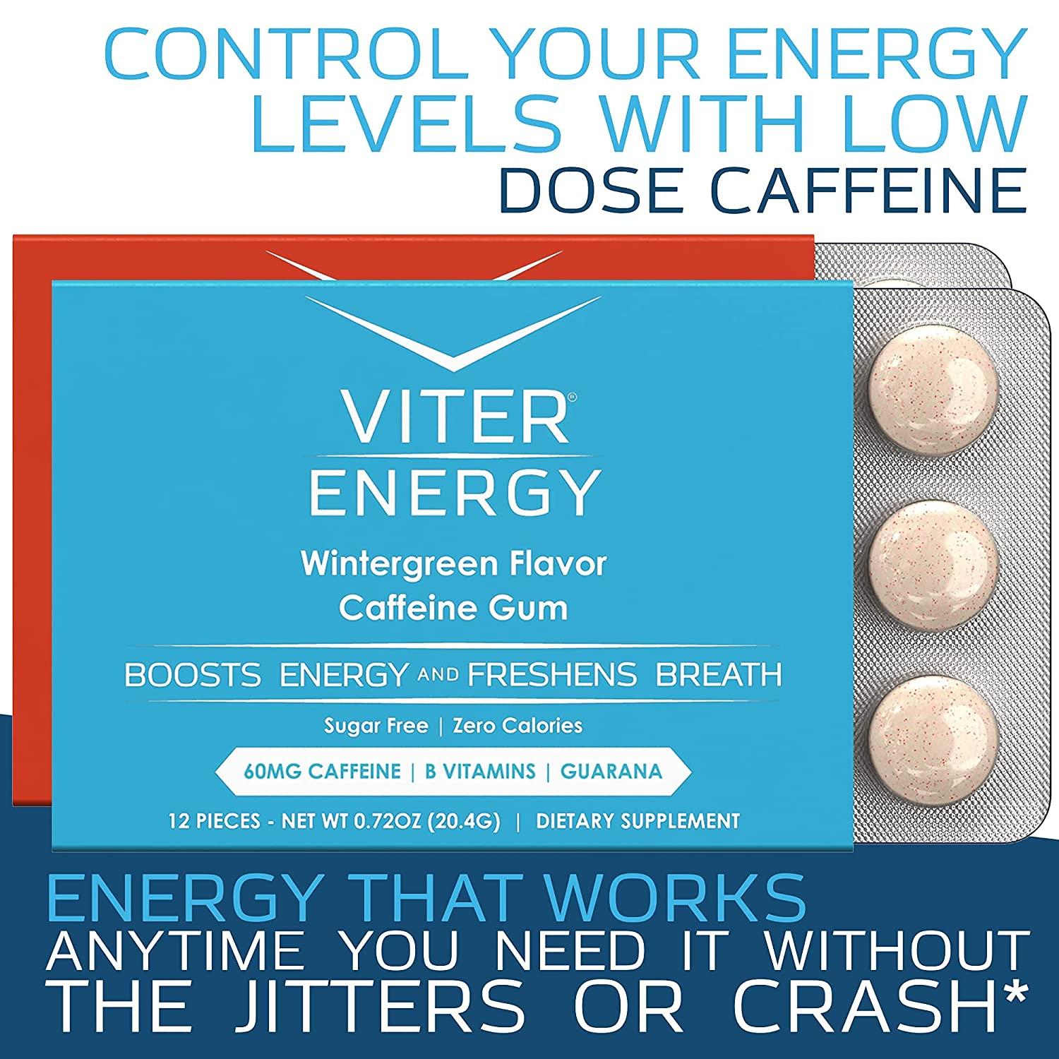 Viter Energy Caffeinated Gum 2 Flavor Variety Pack. 60mg Caffeine, B