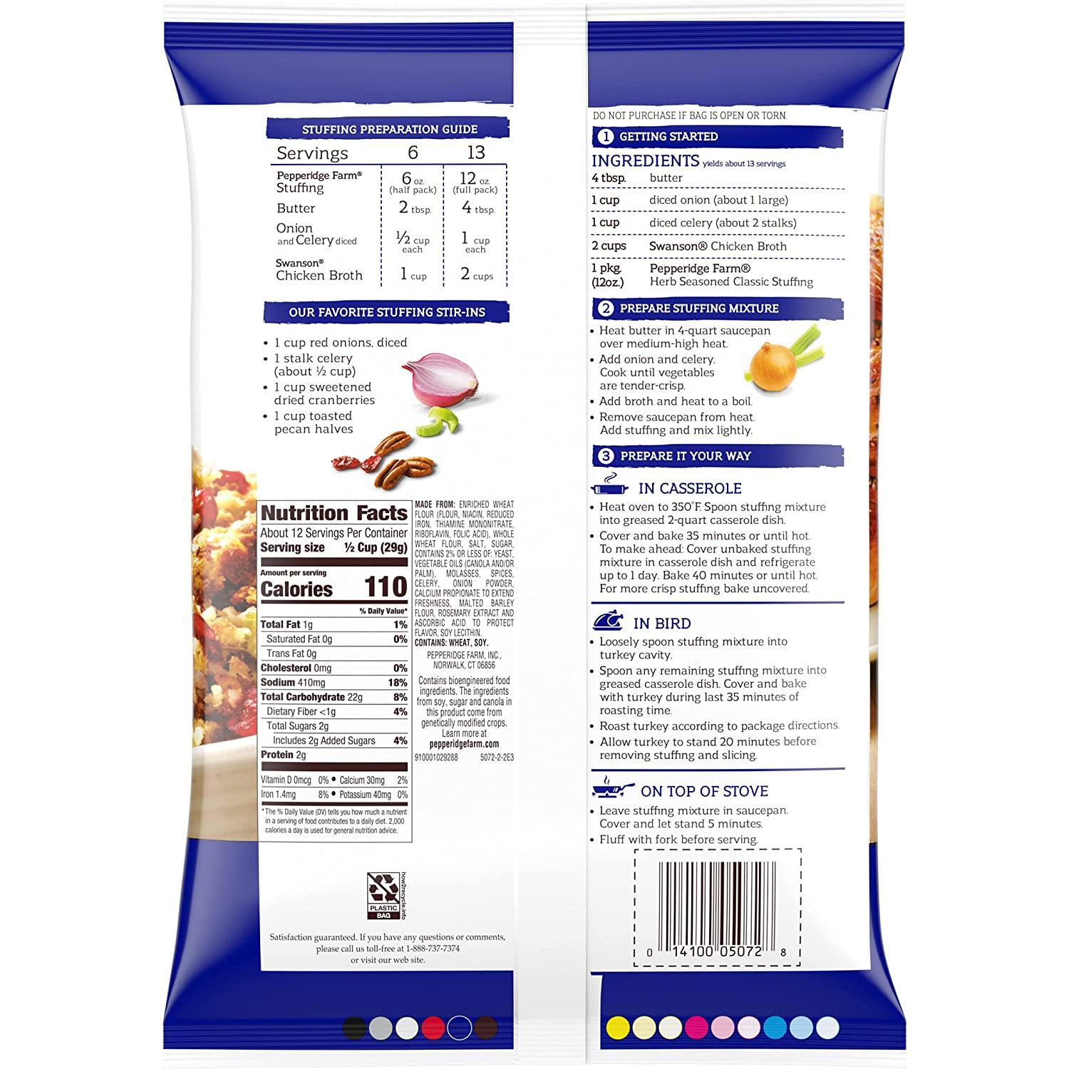 Pepperidge Farm Herb Seasoned Classic Stuffing 12oz (Pack of 2 ...