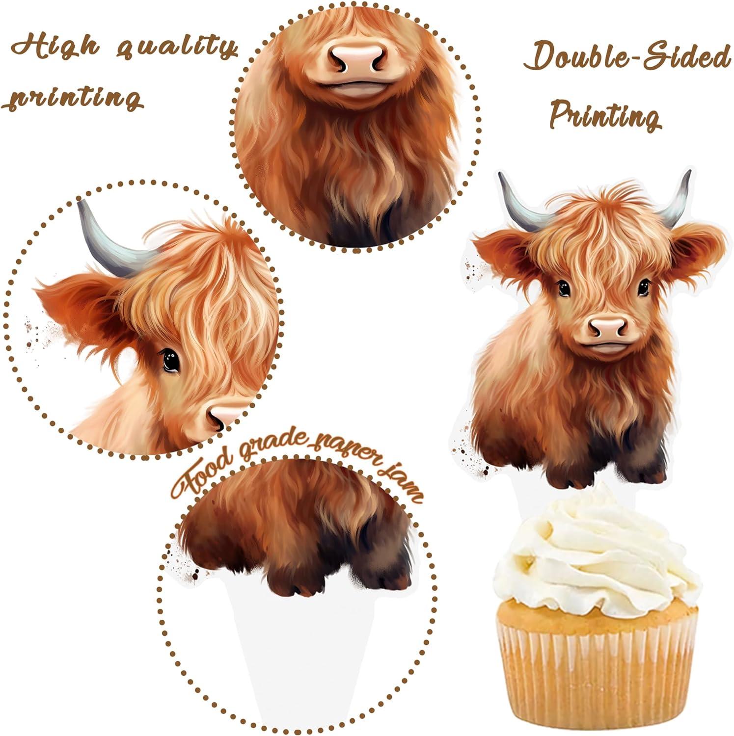 48Pcs Highland Cow Cupcake Toppers Highland Cow Cake Topper Highland ...