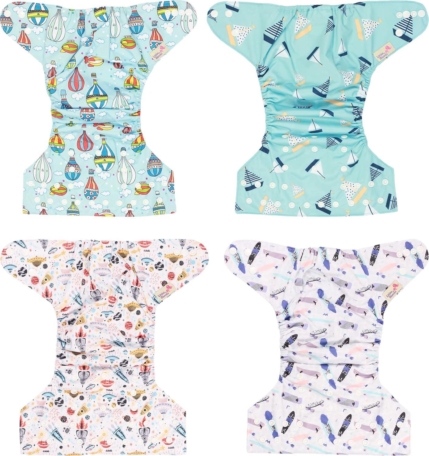 Littles & Bloomz Baby Reusable Nappy Cloth Pocket Diaper, Standard Hook And Loop, 6 Nappies 6 Inserts, 1 Disposable Bamboo Liner, 1 Wet Nappy Bag