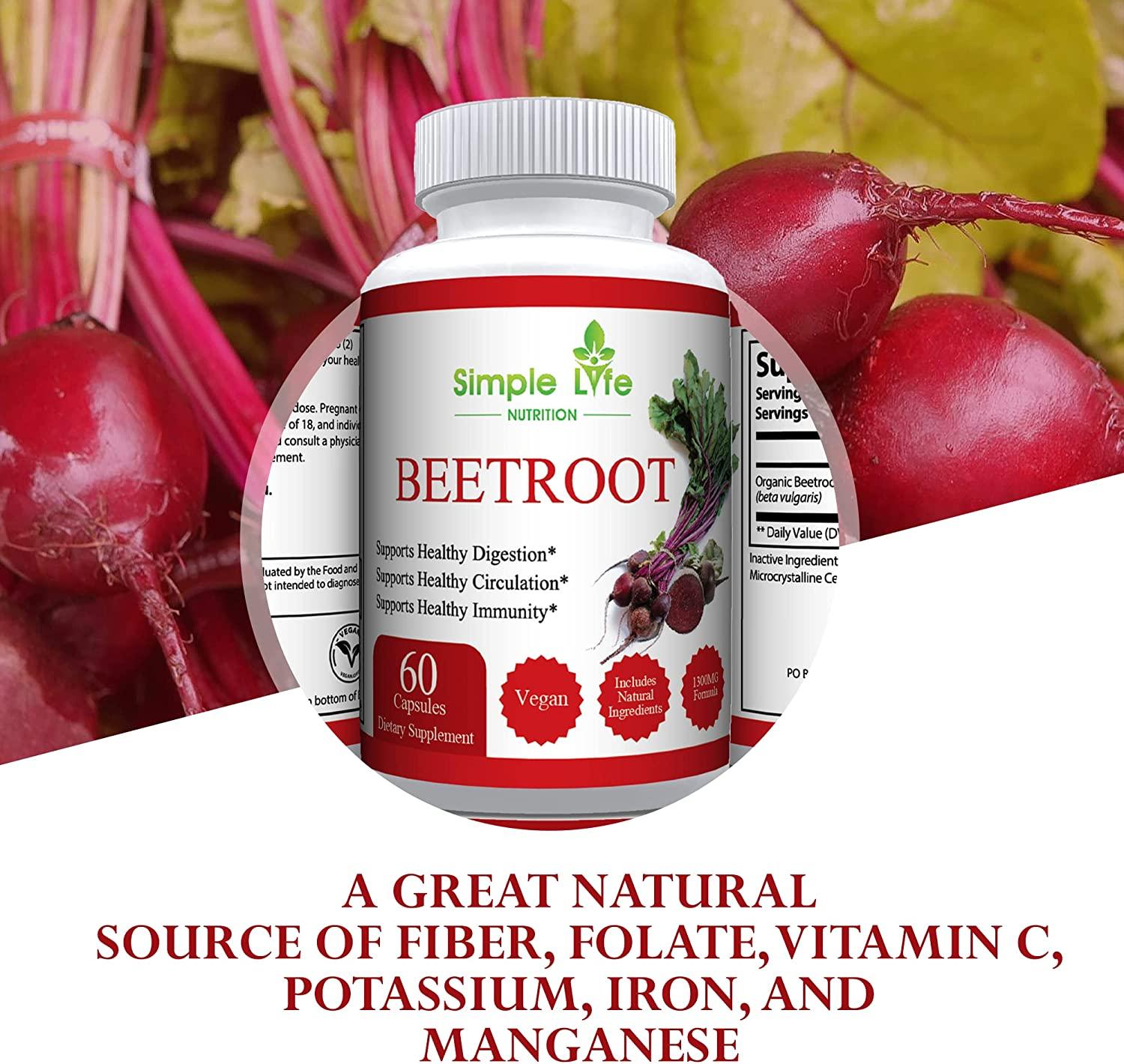 Simple Life Nutrition Organic Beet Root Powder Capsules Nitric Oxide