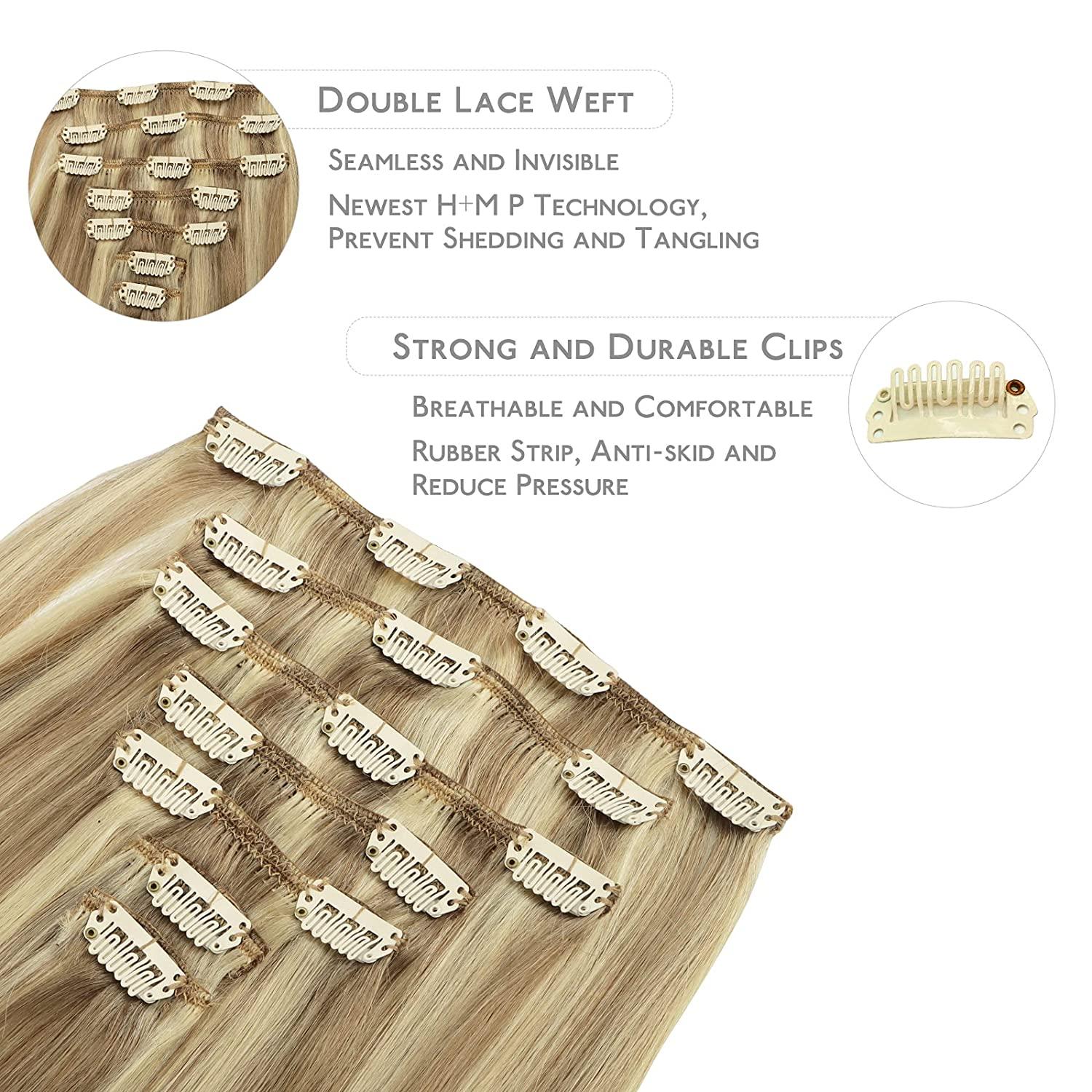 WENNALIFE Clip in Human Hair Extensions 14 Inch 120g 7pcs Light Blonde