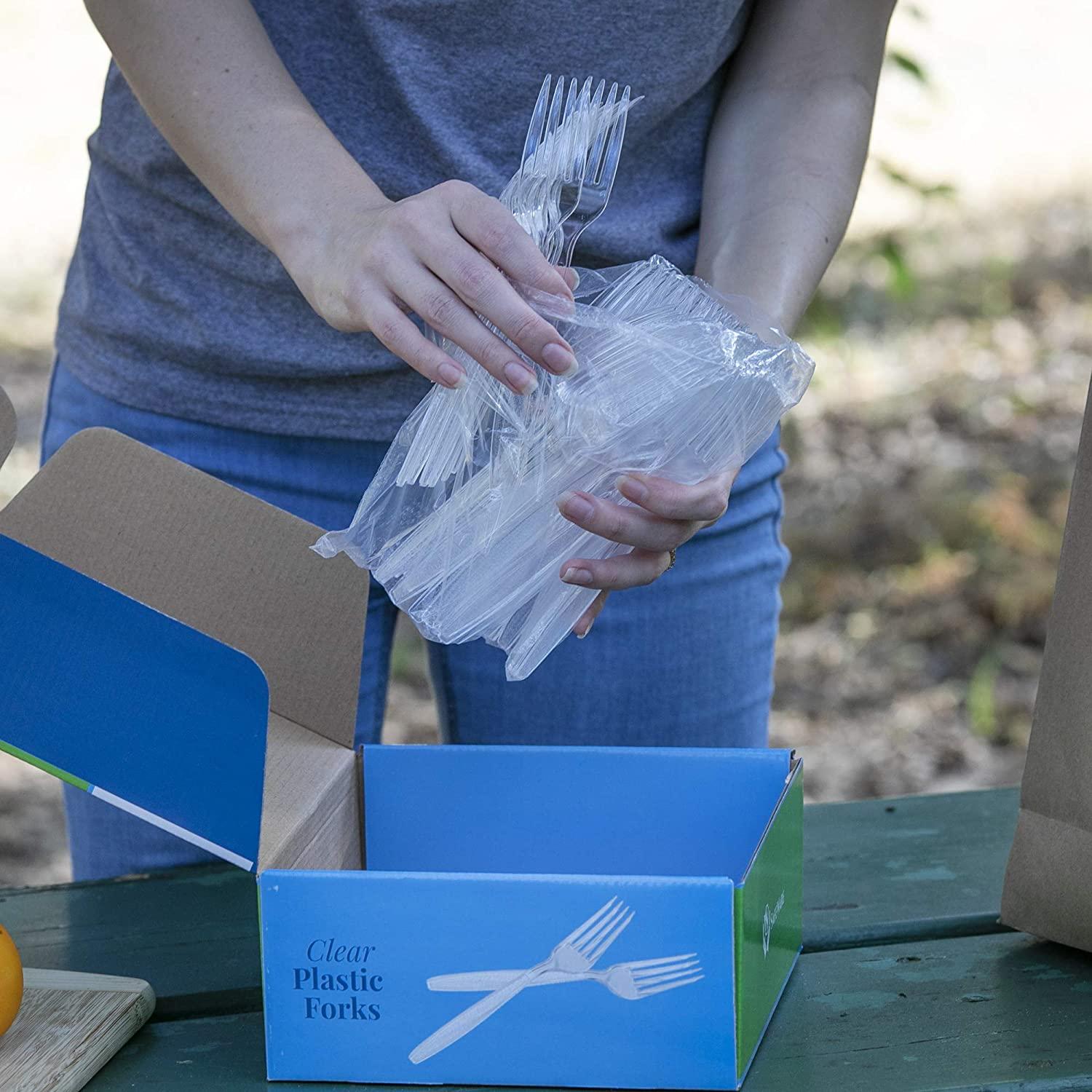 Safeware 200 Clear Plastic Forks, Heavy Duty, Disposable Utensil