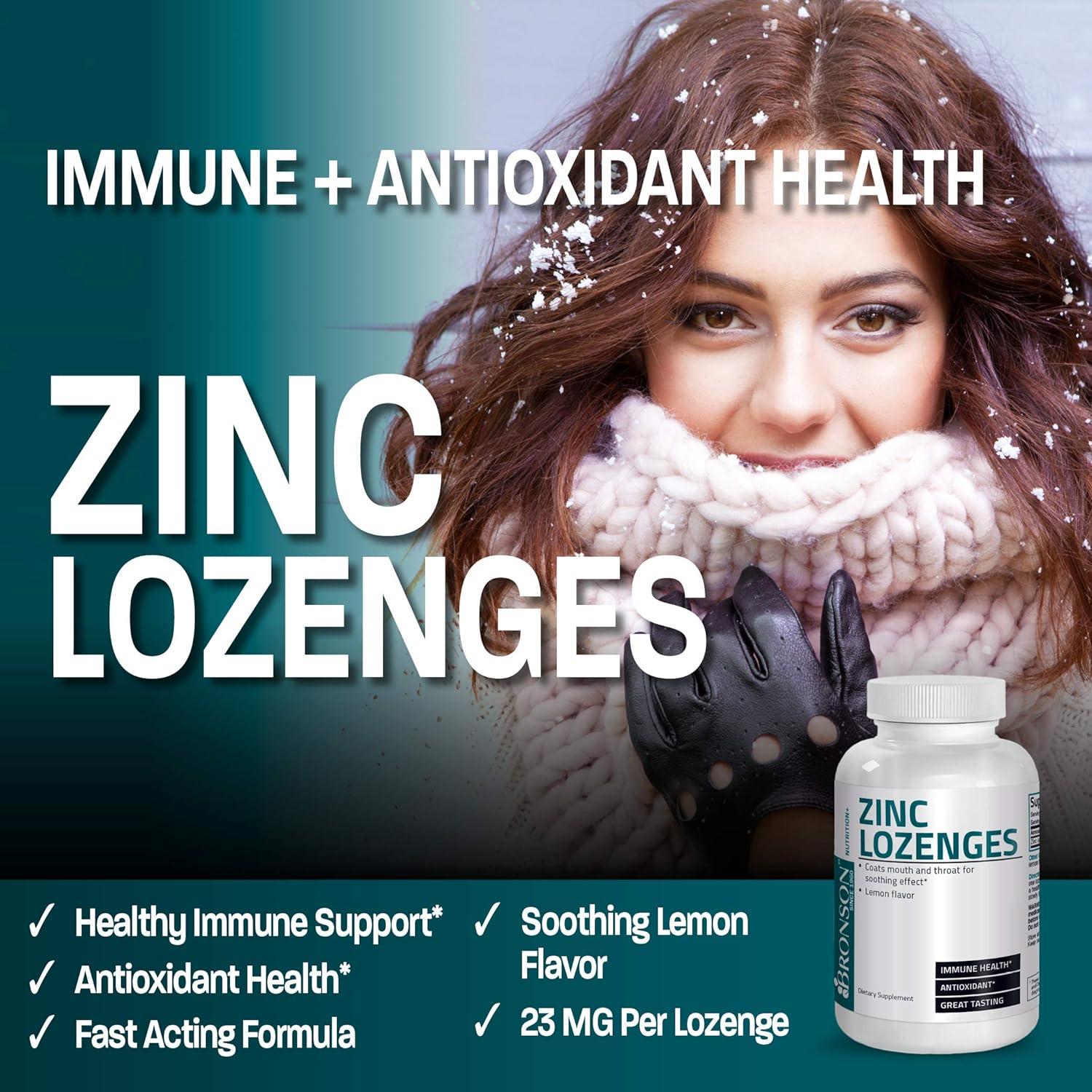 Bronson Zinc Lozenges Antioxidant & Immune Support Supplement Lemon