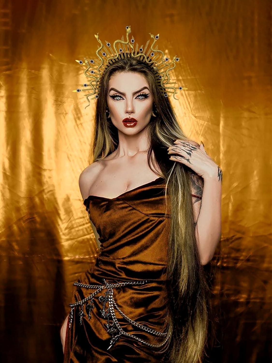 LaVenty Medusa Headpiece Medusa Crown Gold Snake Headband Medusa Costume Accessories Goddess Costume Women Halloween Christmas Party Costume Golden