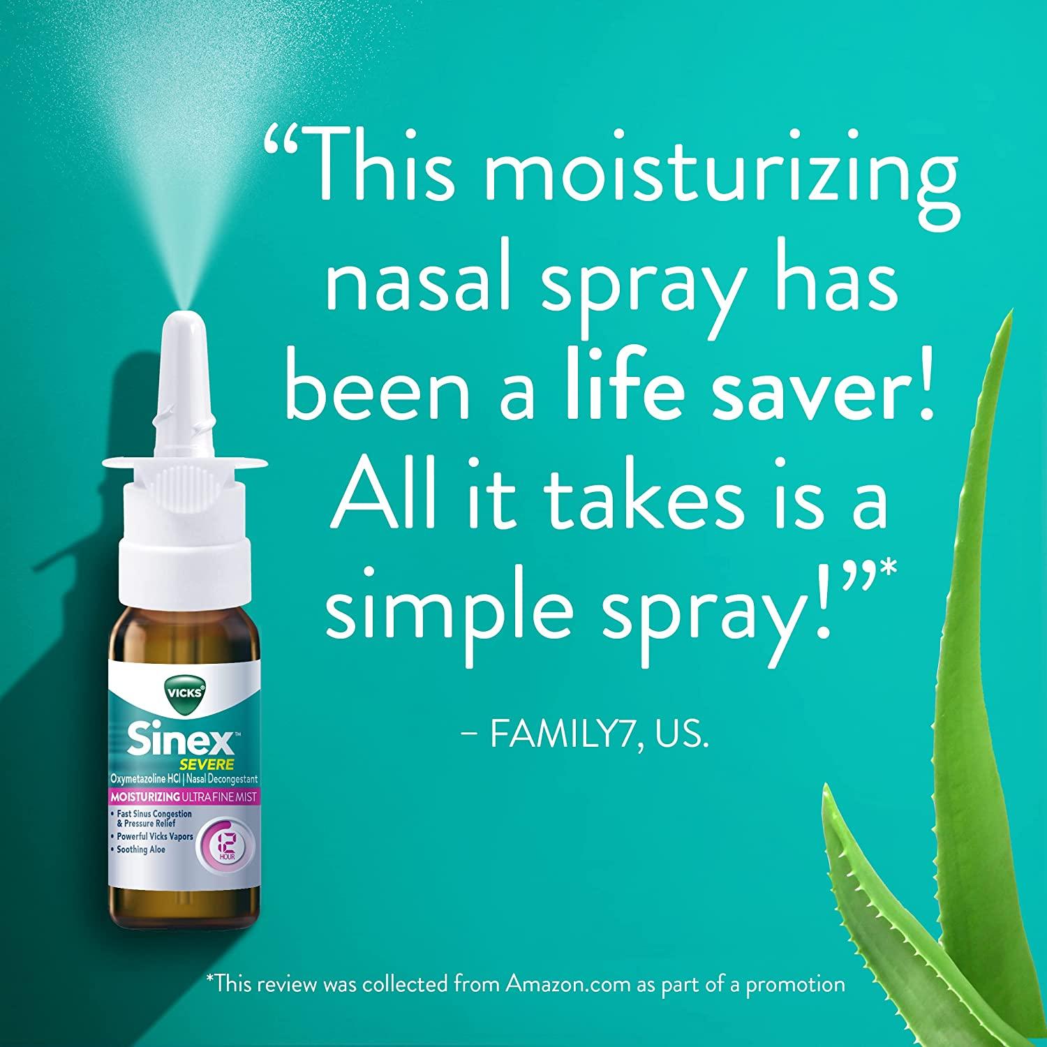 Vicks Sinex SEVERE Nasal Spray Moisturizing Ultra Fine Mist with Aloe