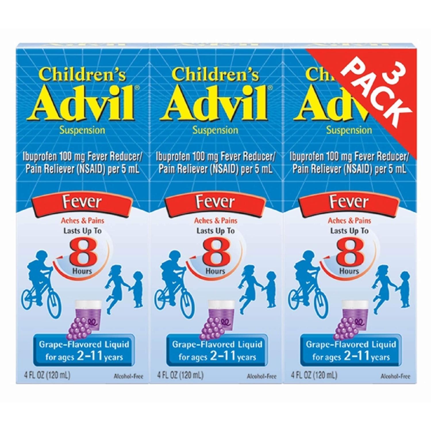 Children's Advil Suspension Ibuprofen 100mg Fast Pain Reliever and Fever Reducer Last up to 8