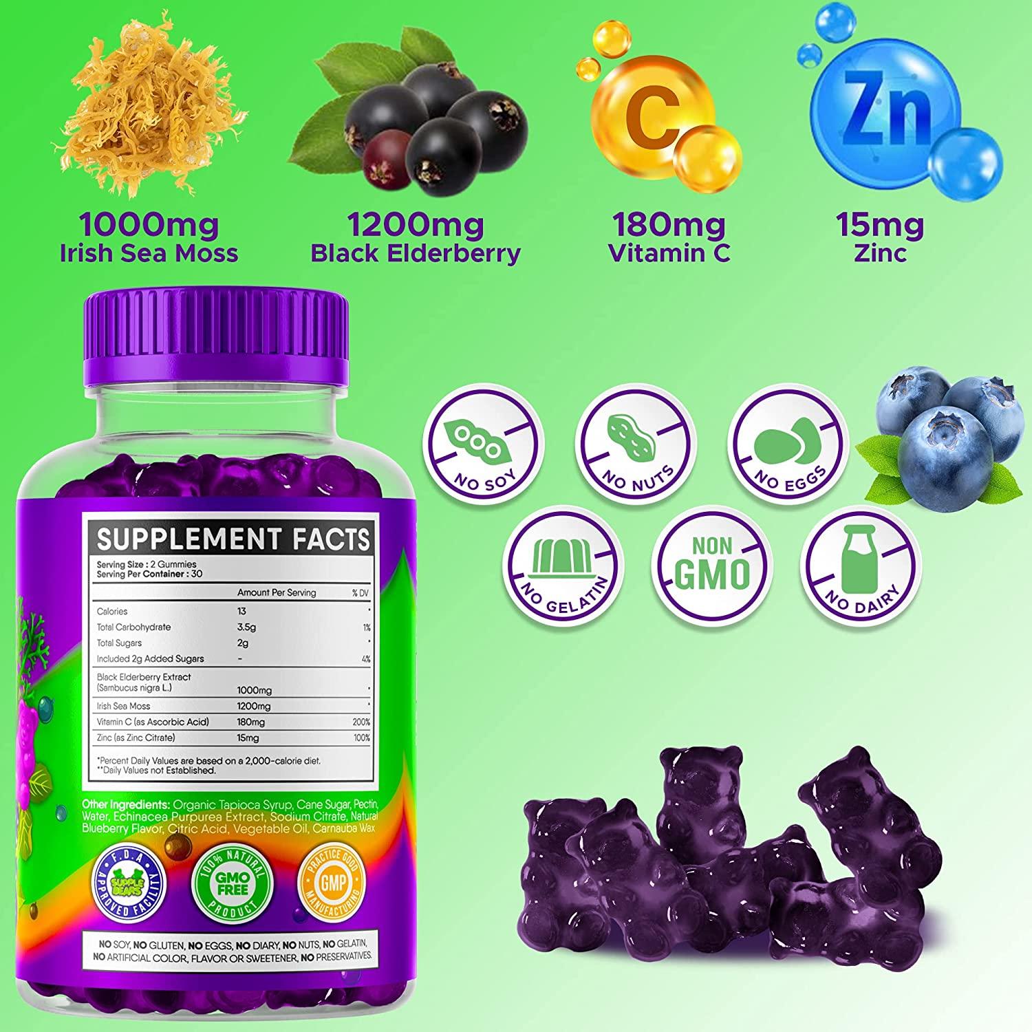 Supplebears Sea Moss Gummies & Elderberry Vitamin C + Zinc Extra