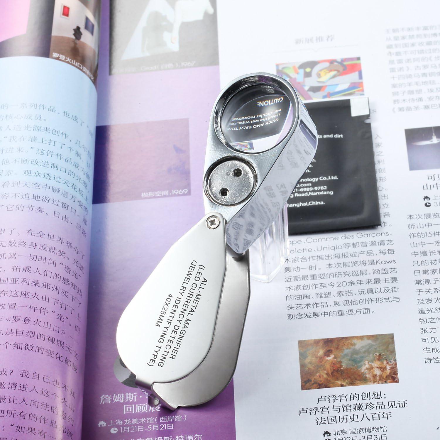 MSLAN 40X Full Metal Illuminated Jewelers Magnifier Pocket Folding