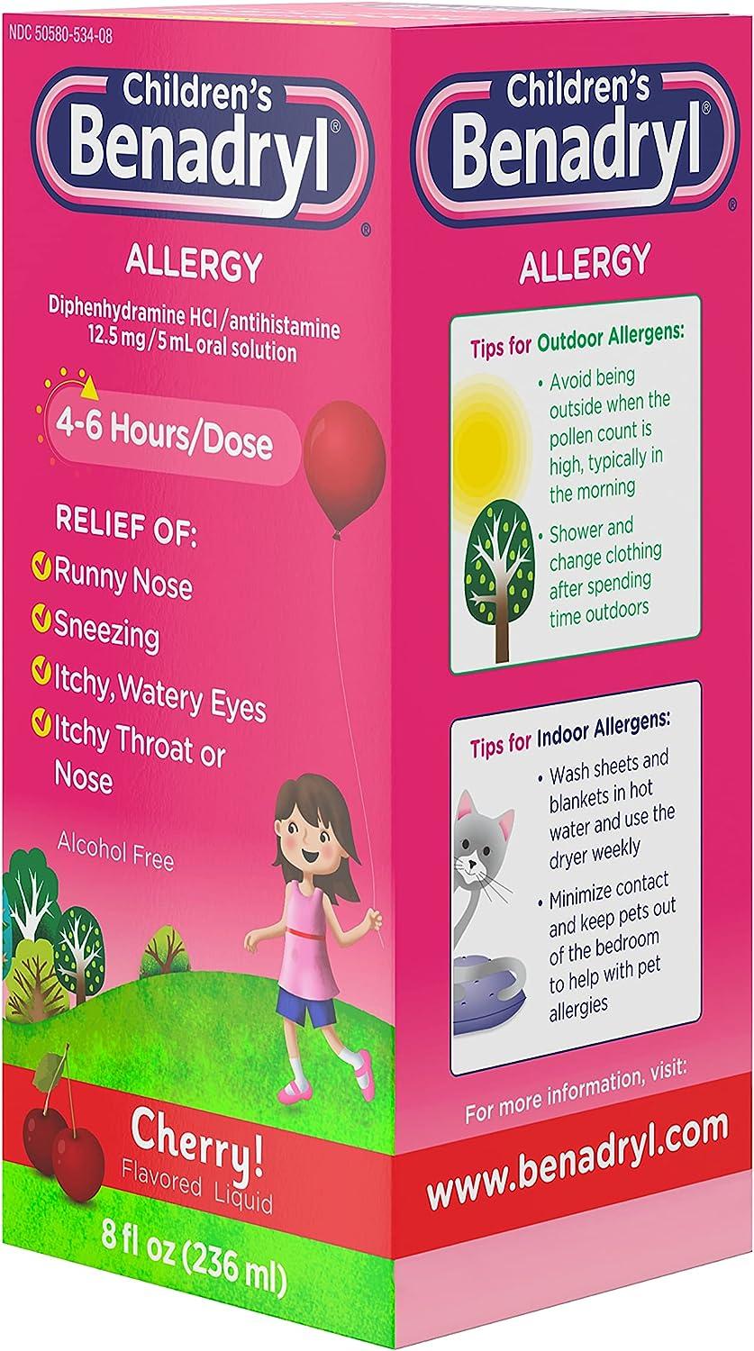 Benadryl Children's Allergy Relief Liquid Medicine with Diphenhydramine HCl Antihistamine for