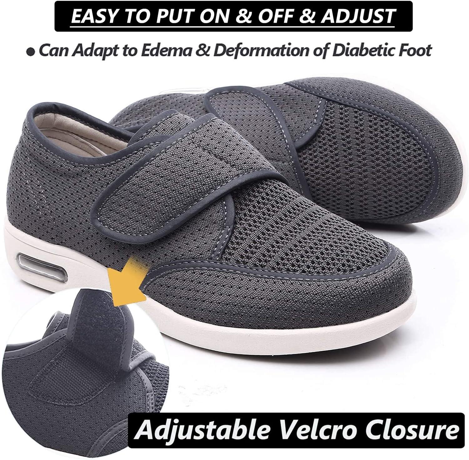 Alason Unisex Diabetic Slippers Adjustable Closure Edema Shoes Wide Fit Elder Arthritis Swollen