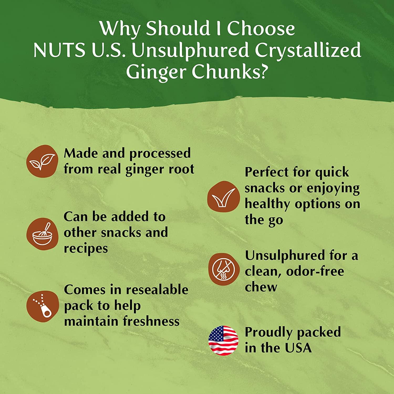 NUTS U.S. Unsulphured Crystallized Ginger Chunks, No Artificial