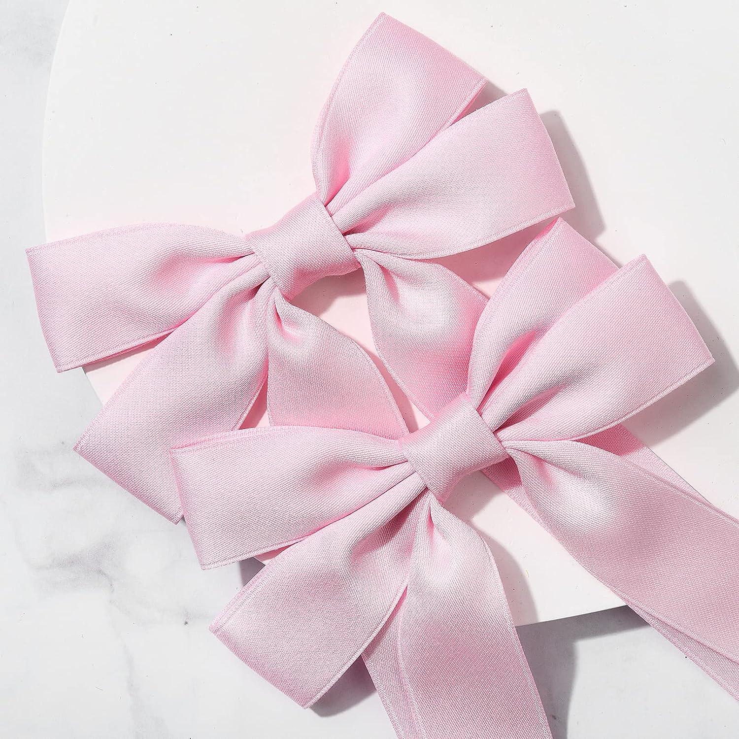 2PCS Silky Satin Hair Bows Pink Hair Ribbon Clips for women Ponytail Holder  Hair Accessories Alligator Clips Hair Bow for Women Girls Toddlers Teens  Kids