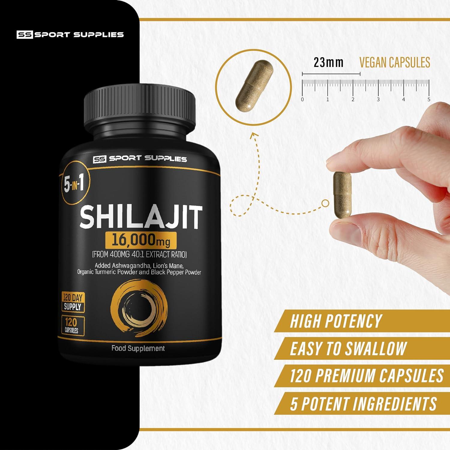 Shilajit Capsules 16,000mg -60 Days Supply - 60% Fulvic Acid - Best