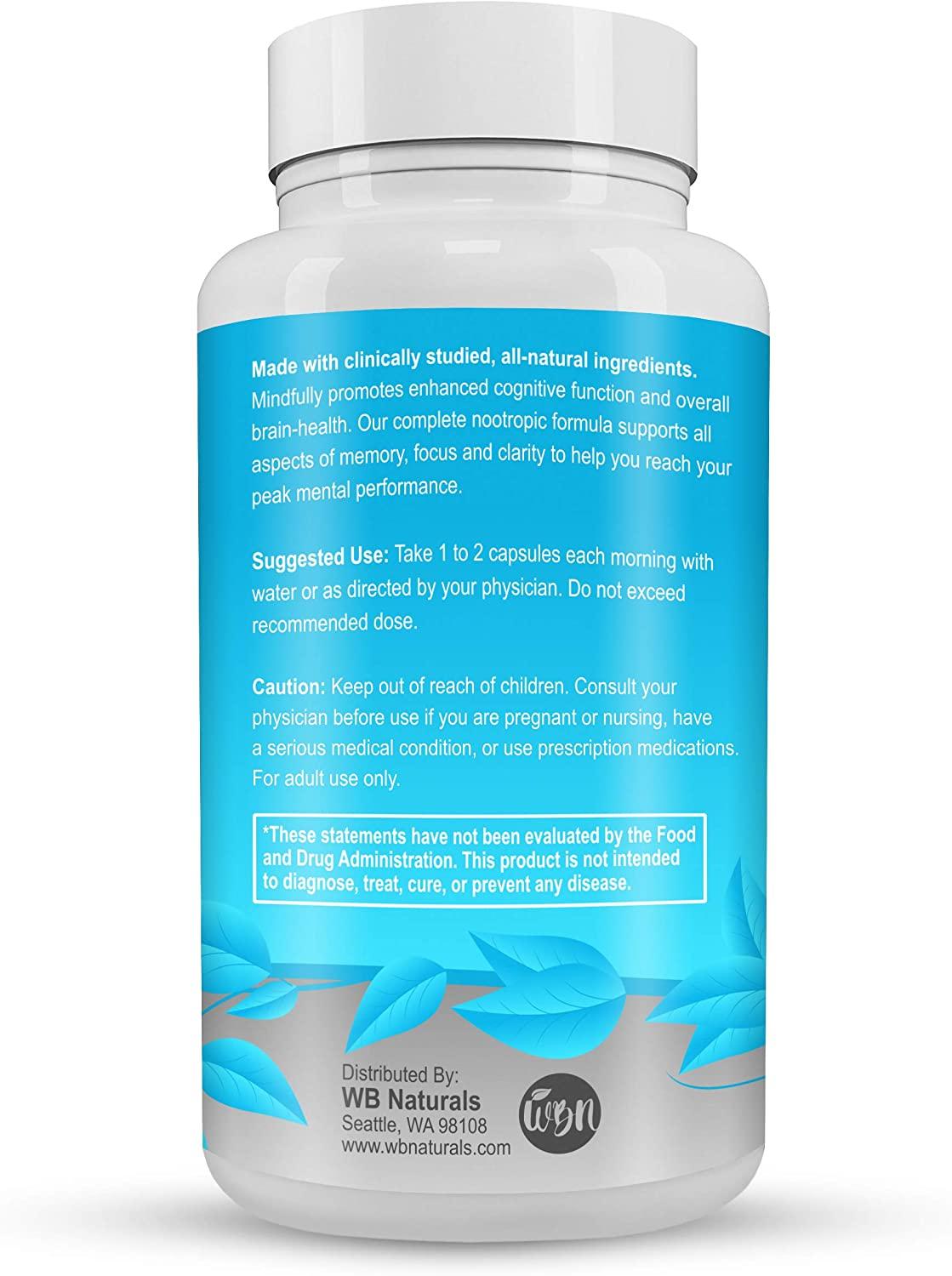 MINDFULLY Nootropic Brain Booster Citicoline, Lion's Mane, Bacopa