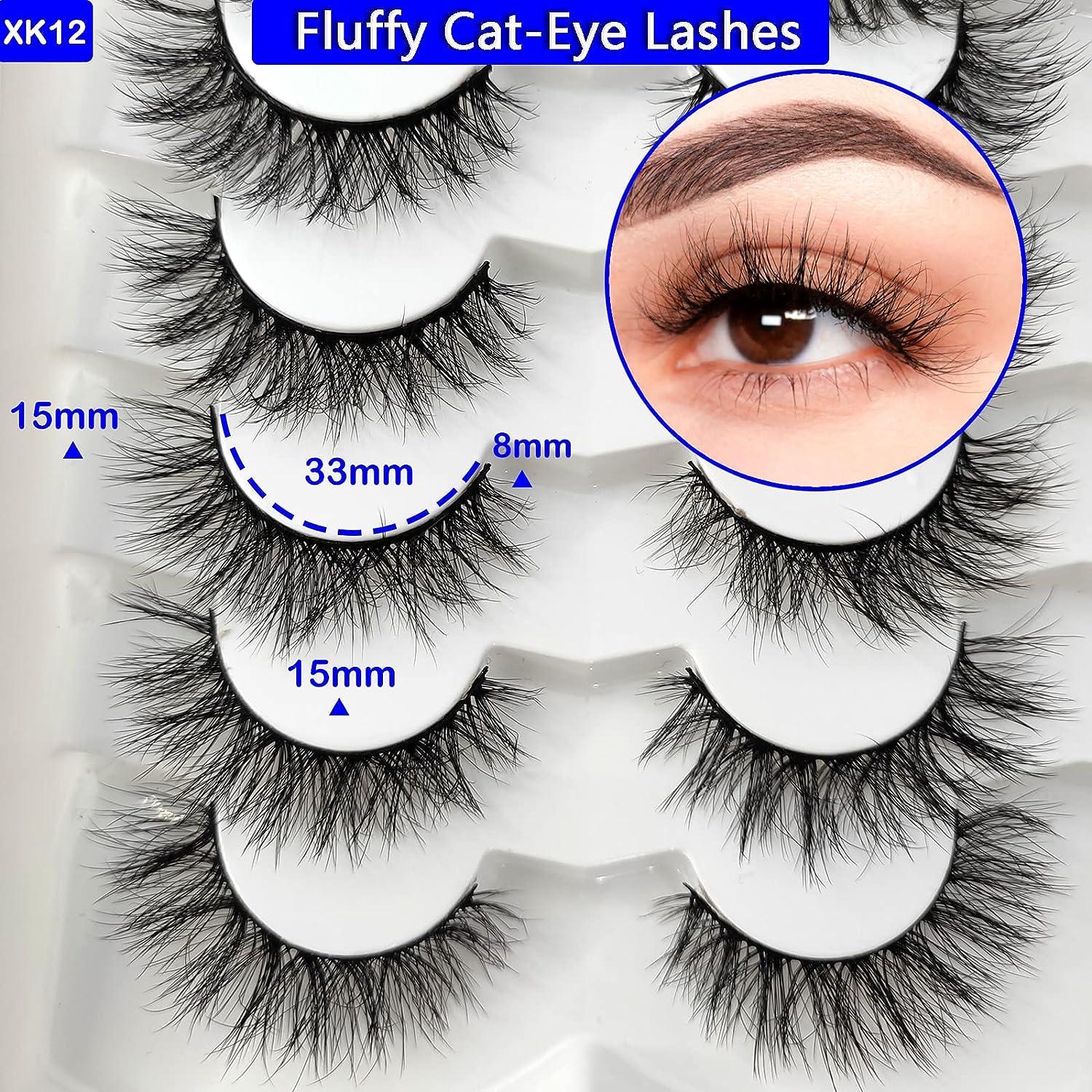 20 Pairs Short Mink Lashes Natural Look 3D Wispy 12-18mm Cat-Eye Faux Mink  Lashes Fluffy 4 Styles Mixed Natural Wispy False Eyelashes Pack by Heracks  (F-01) 20 Pair (Pack of 1) Fluffy Lashes-A