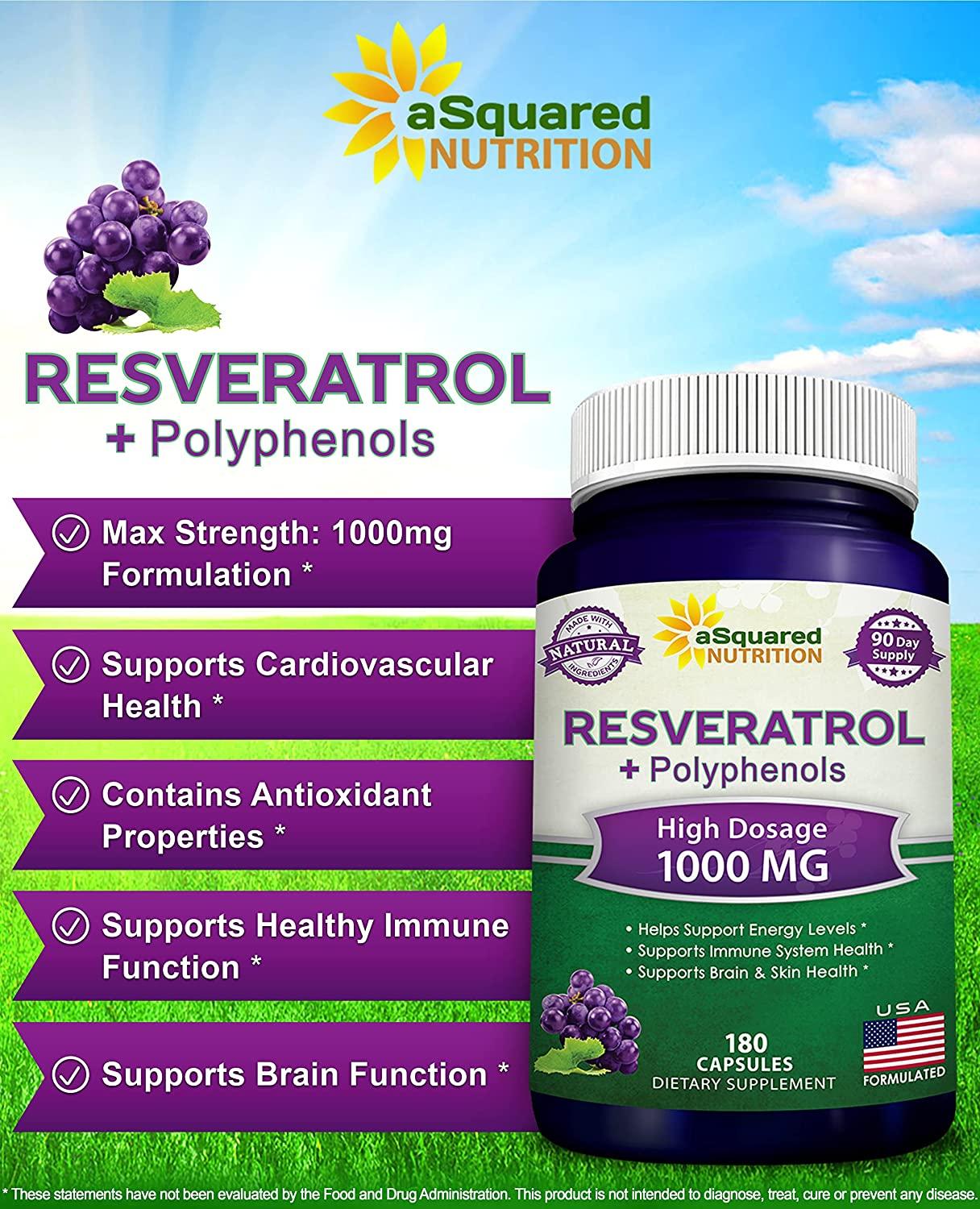 180 Capsules of 100 Natural Resveratrol with Red Wine Extract Pure Heart Health Supplement