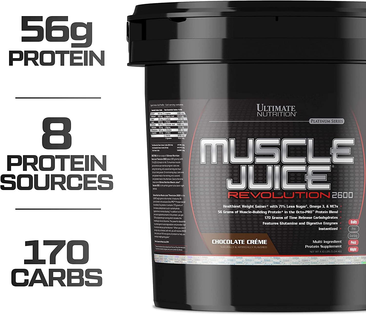 Ultimate Nutrition Muscle Juice Revolution 2600 Lean Mass Gainer Protein Powder 11.1 lbs Chocolate