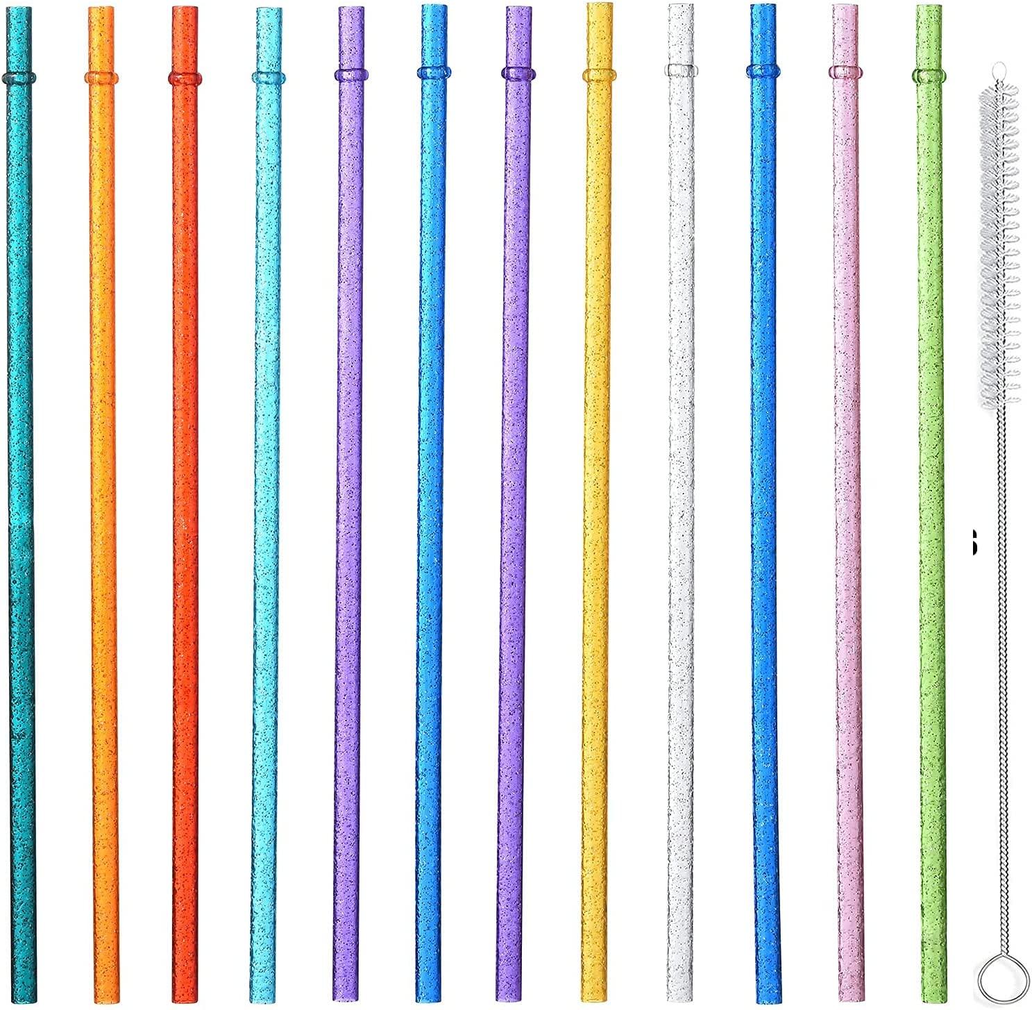 ALINK 12-Pack Glitter Reusable Clear Plastic Straws, 11 Long Hard Tumbler Drinking  Straws with Cleaning Brush (10 Colors) 11 Inch (Pack of 12)
