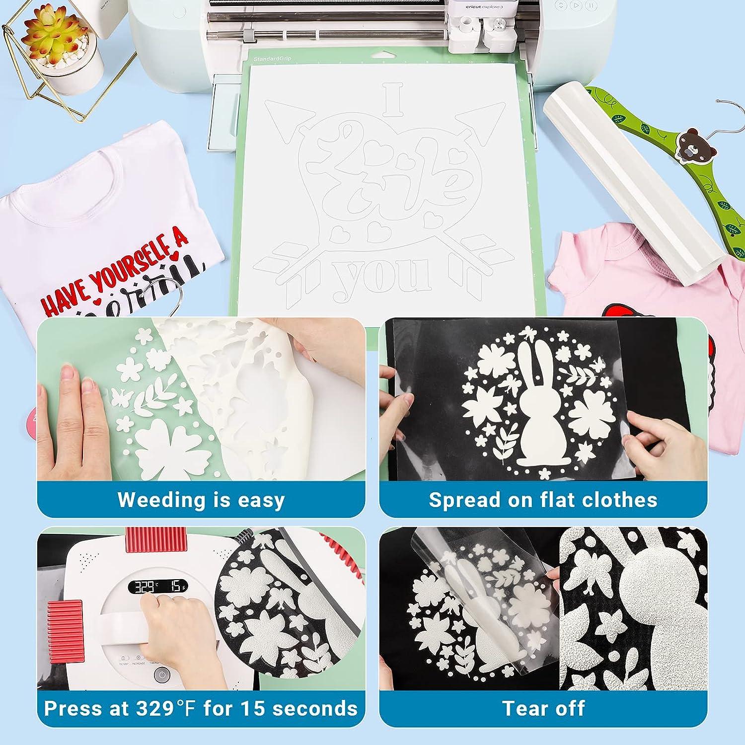 GO2CRAFT 3D Puff Vinyl Heat Transfer, 14 Sheets Easy to Weed & Good  Adhesion 12x10'' Iron on Puff Vinyl with Weed Tool, Easy to Cut Perfect  Transfer