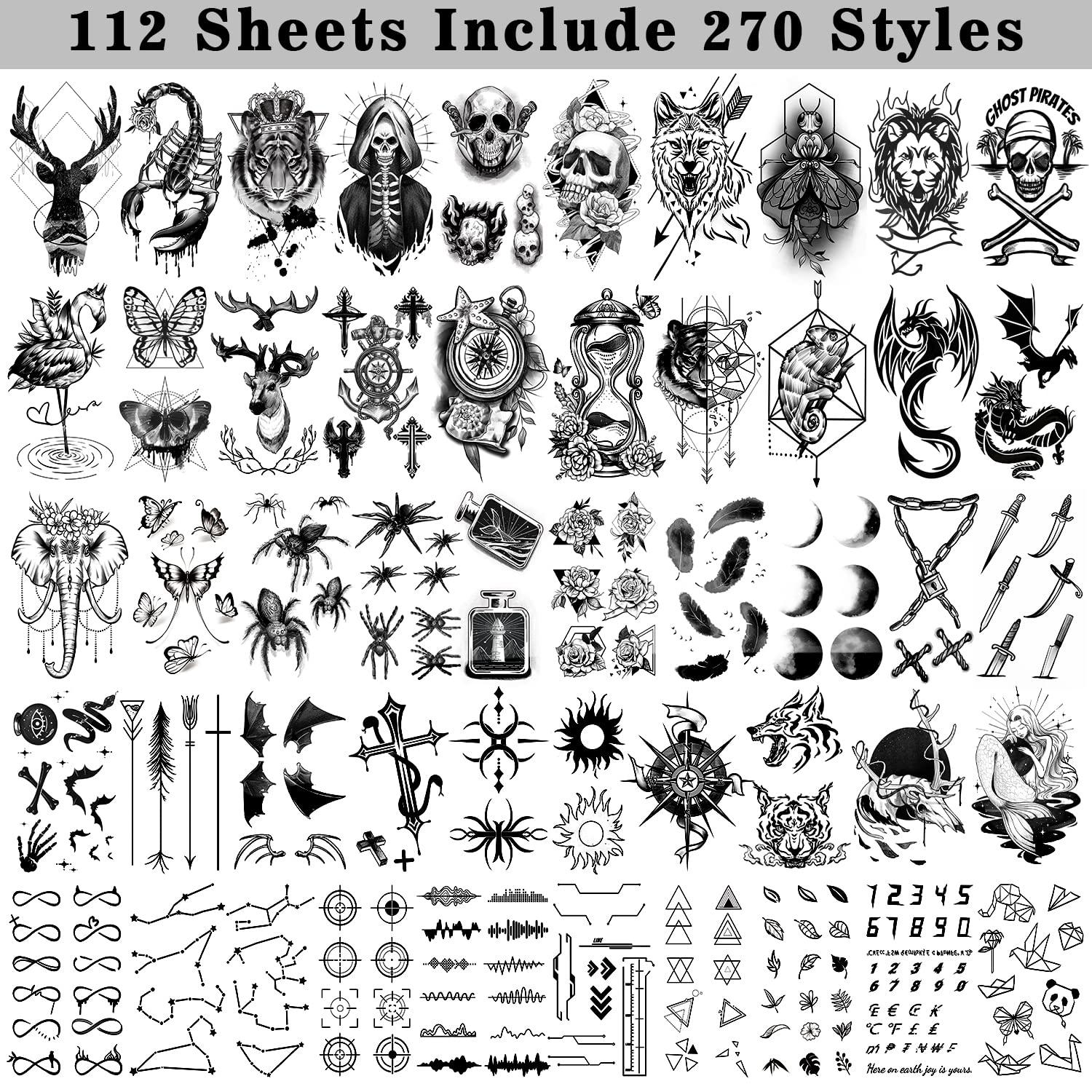 Cerlaza 112 Sheets (270 Styles) Temporary Tattoos Adult Long Lasting