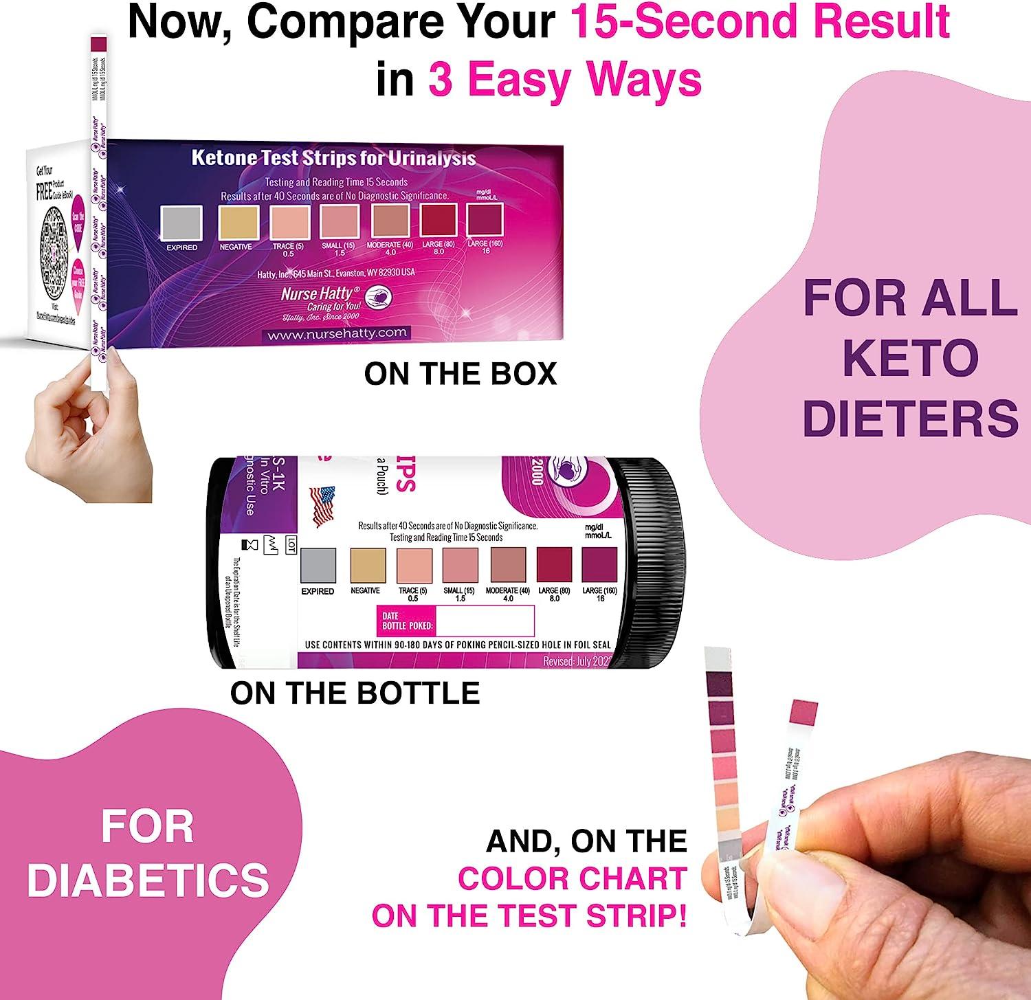 Nurse Hatty 160ct. Ketone Test Strips Color Chart on Keto Strip w Free Travel Bag, eBooks