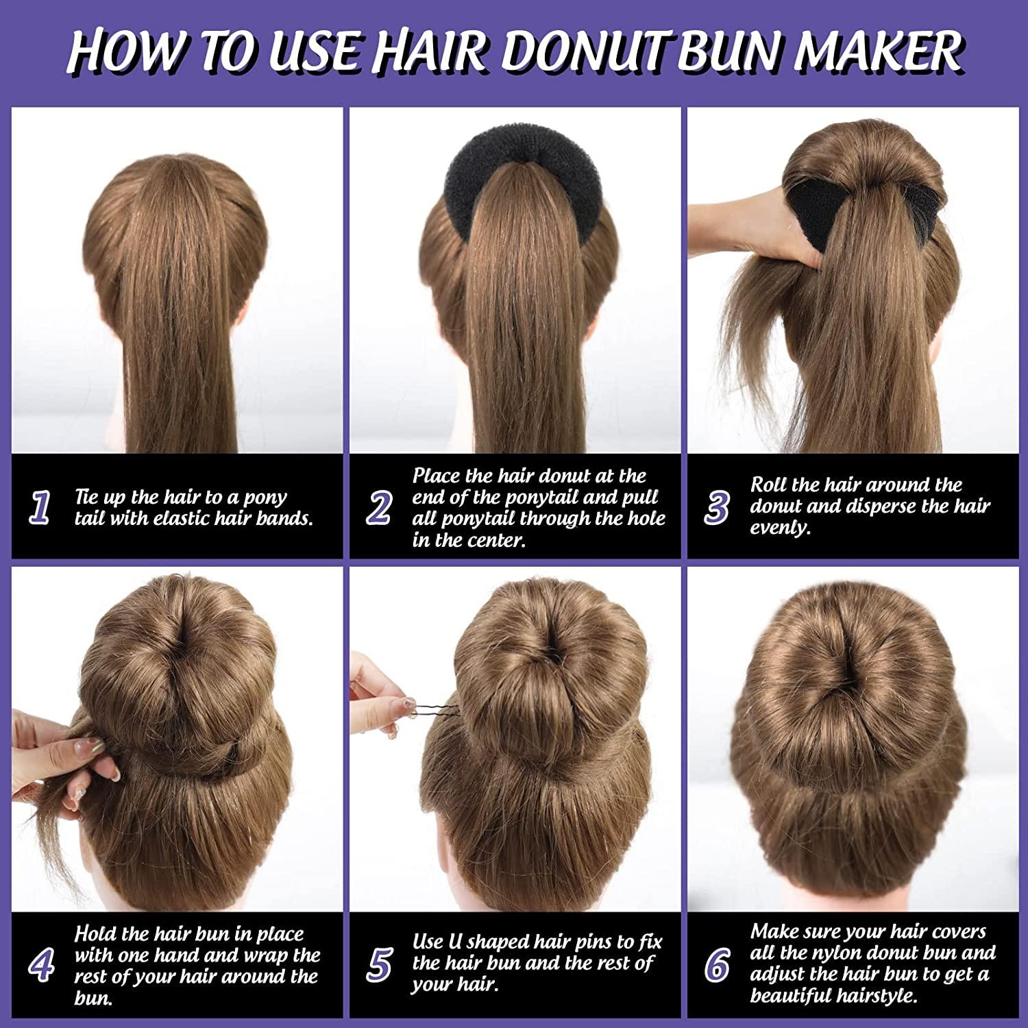 Hair Donut Bun Maker, FANDAMEI Hair Bun Shaper Set with 20 pcs Invisible  Hair Nets for Bun, 4pcs Donut Bun Maker, 5 pcs Hair Elastic Bands, 20 pcs  Hair Bobby Pins(Black) B-Black