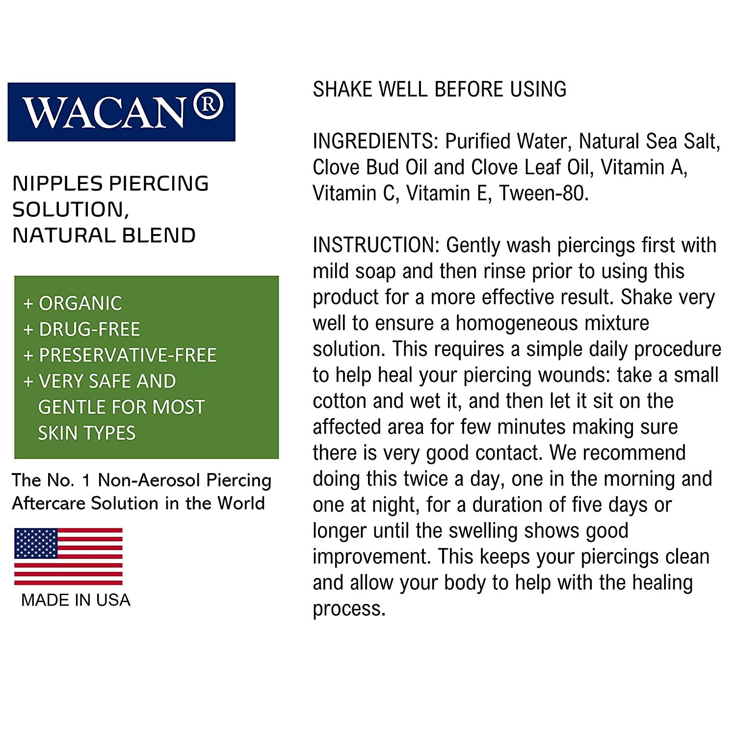 WACAN FastHealing Nipple Saline Solution for Piercings Organic Drug