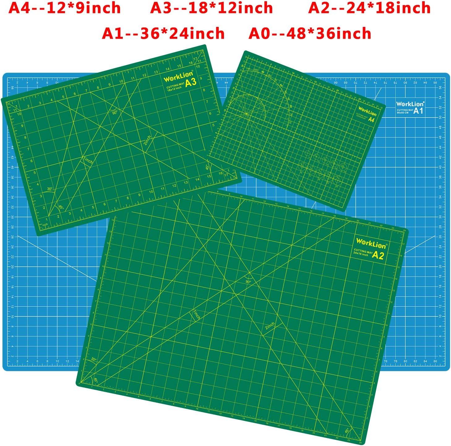 WORKLION 24 x 36 Large Self Healing PVC Cutting Mat, Double Sided,  Gridded Rotary Cutting Board for Craft, Fabric, Quilting, Sewing,  Scrapbooking - Art Project A1: Green/Blue A1:24 x 36 inch