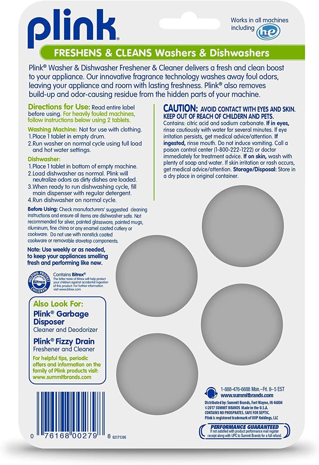 Plink9024 Washer and Dishwasher Freshener Cleaner Tabs 4Count