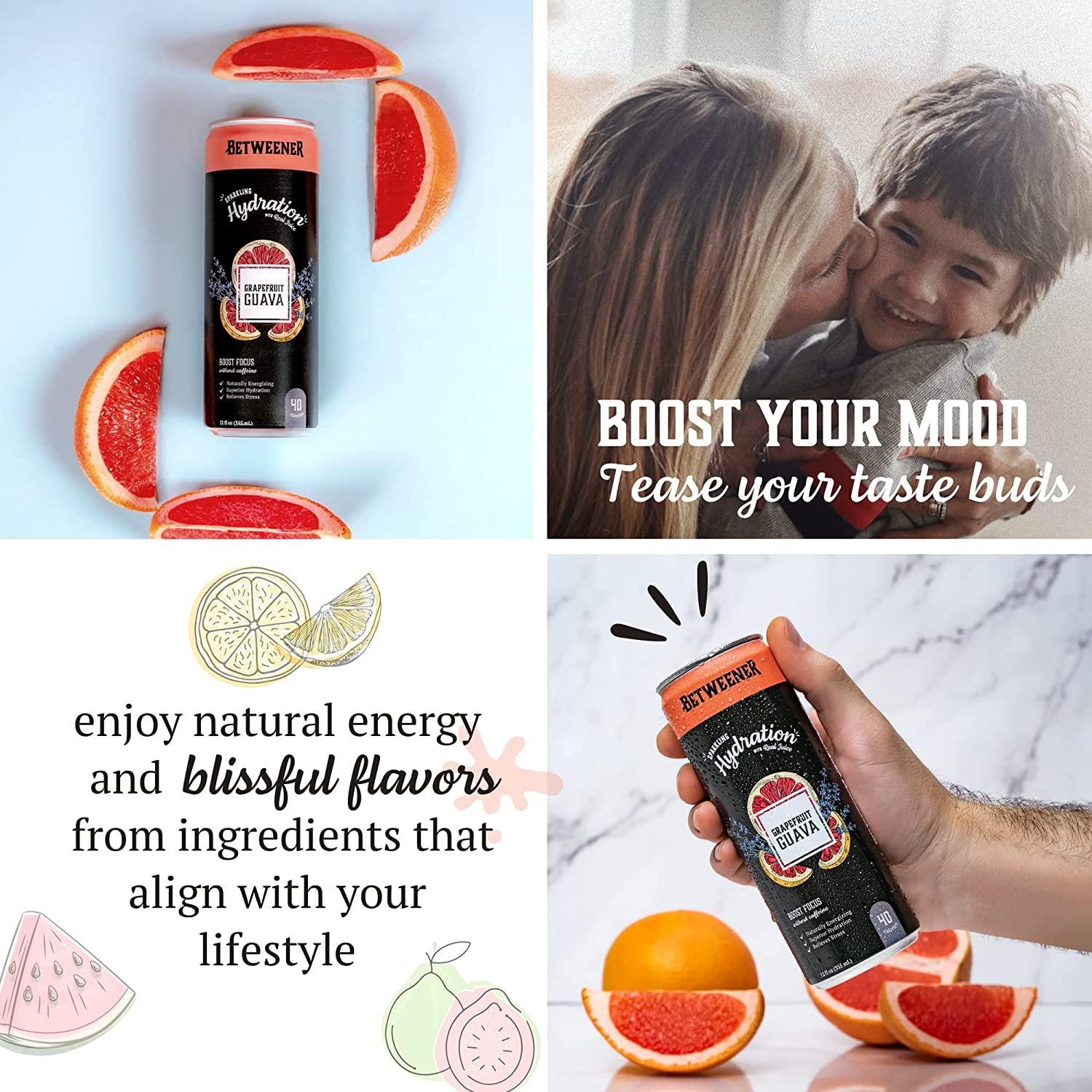 Betweener Sparkling Water, Flavored Seltzer & Energy Drink, Healthy