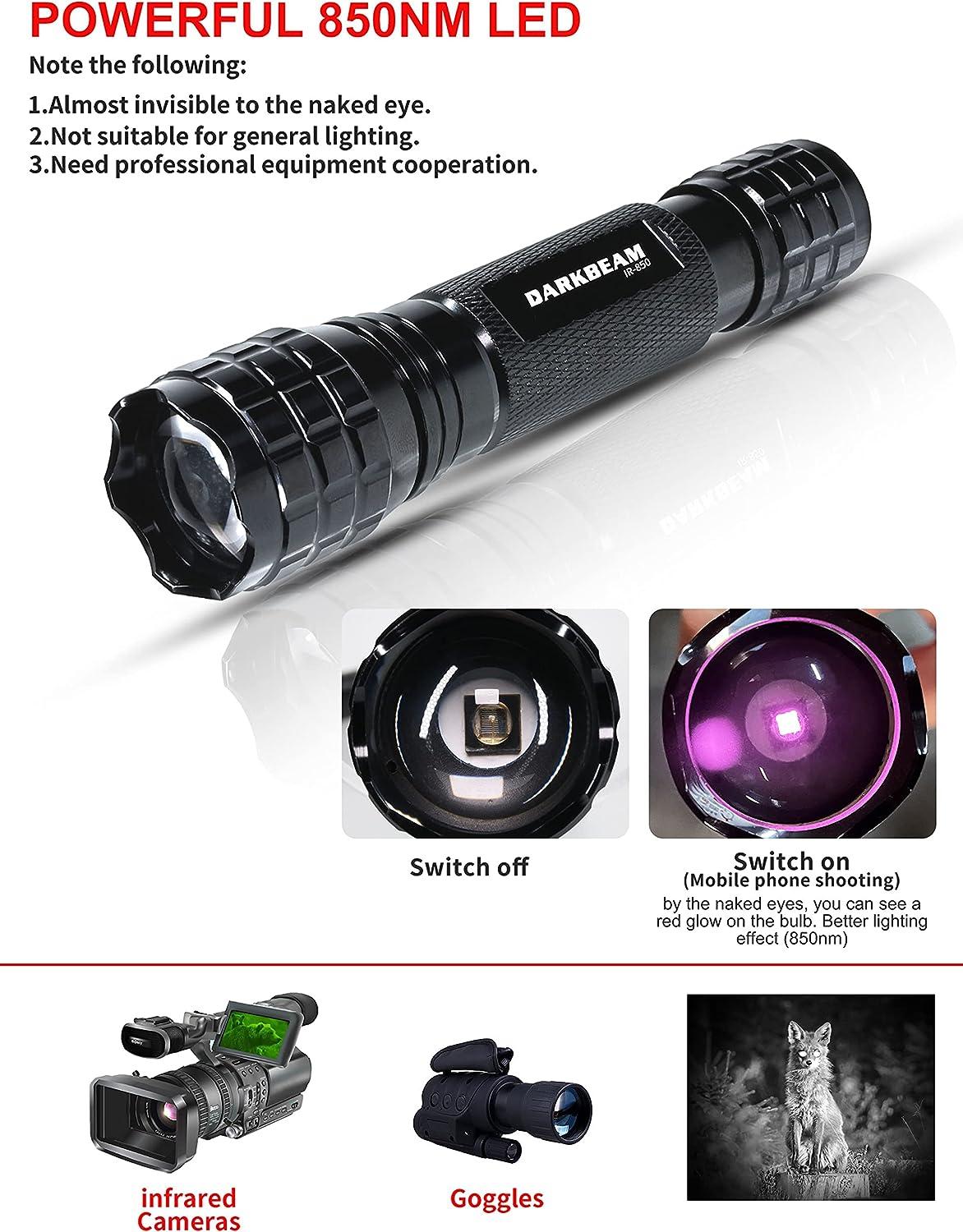 DARKBEAM ir Flashlight Infrared 940nm Lights LED Mini for Night Vision,  Rechargeable Portable Tactical ir Illuminator Torch, Focus Adjustable for