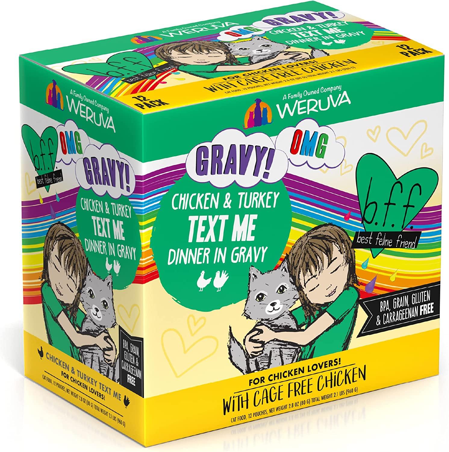 Weruva B.F.F. OMG Cat Food Pouches - Chicken & Turkey Recipes in Gravy, 2.8  oz (Pack of 12) | Buy Now with Express International Delivery | GoSupps.com