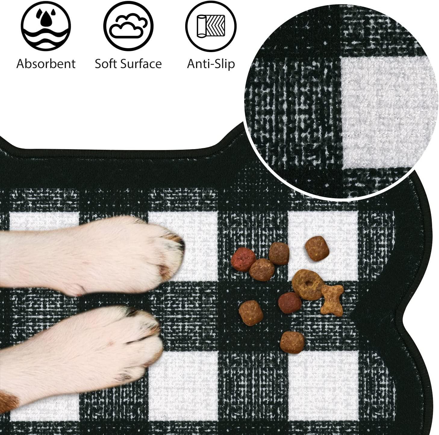 Checkered Dog Food Mat, Black White Check Pet Water Bowl Dish Small Large  Feeding Portable Bone Shape Placemat Dog Lov…
