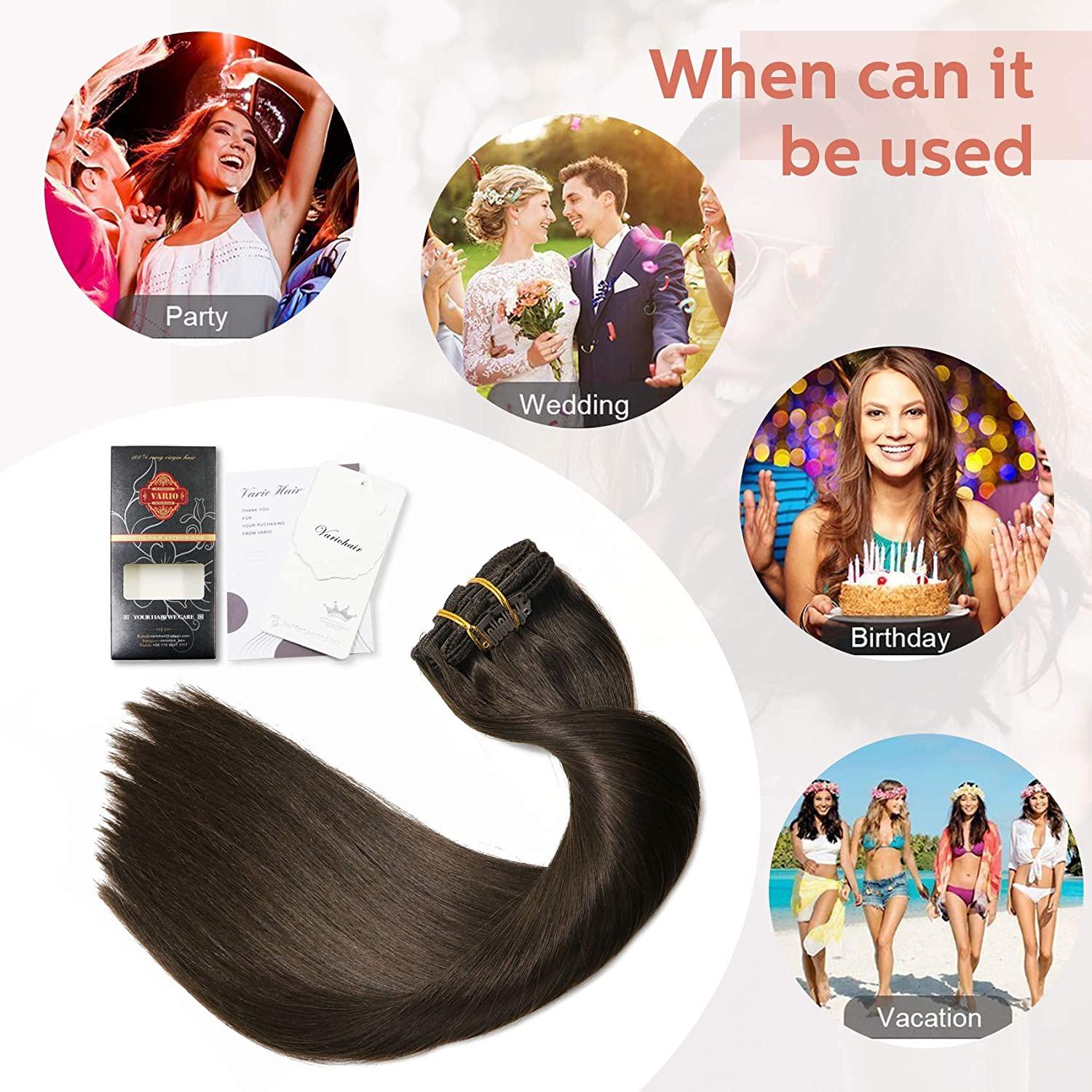 Clip In Hair Extensions Human Hair New Version Thickened Double Weft Brazilian  Hair 120g 7pcs Per Set 9A Remy Hair Dark Brown Full Head Silky Straight  100% Human Hair Clip In Extensions(16