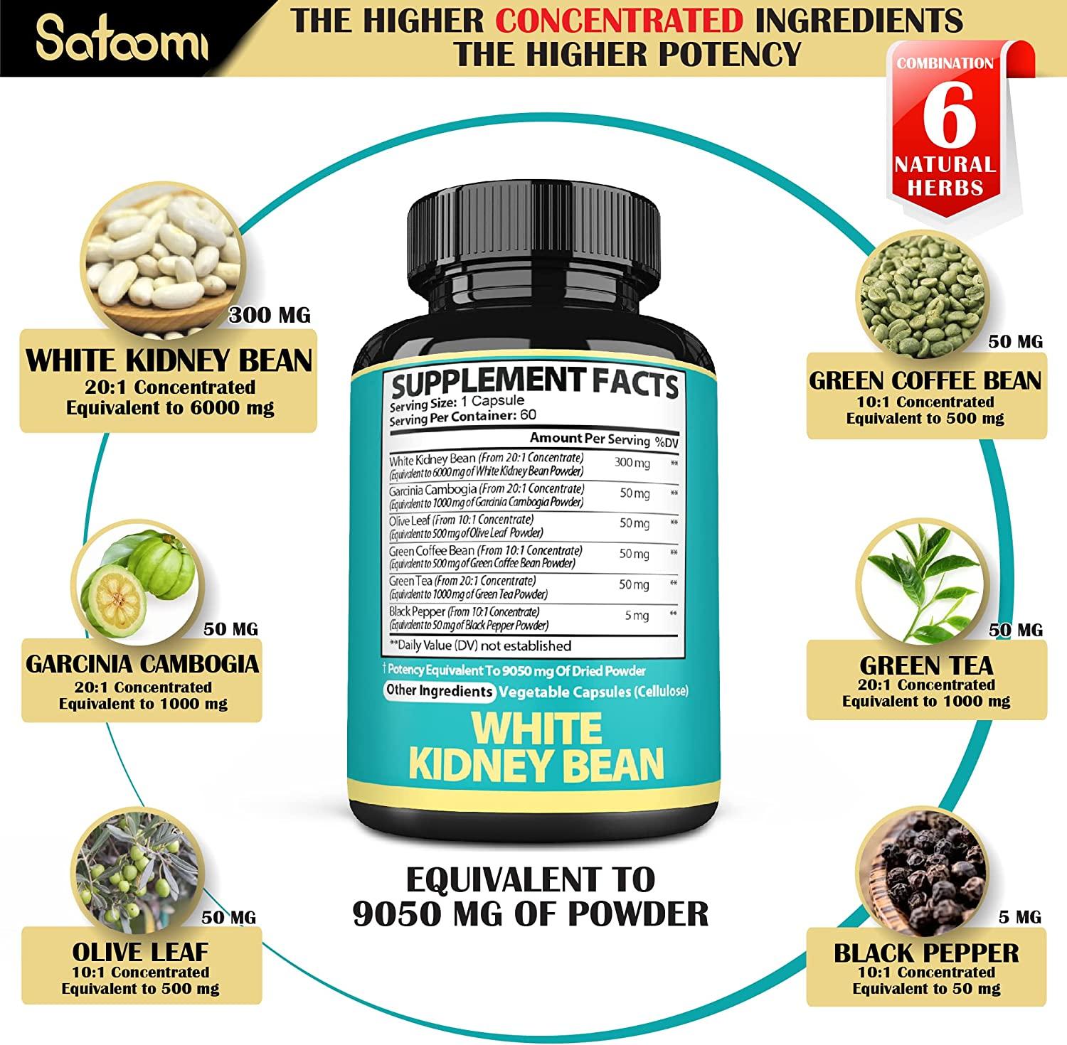 Pure White Kidney Bean Capsules 4 Month Supply Equivalent to 9050mg