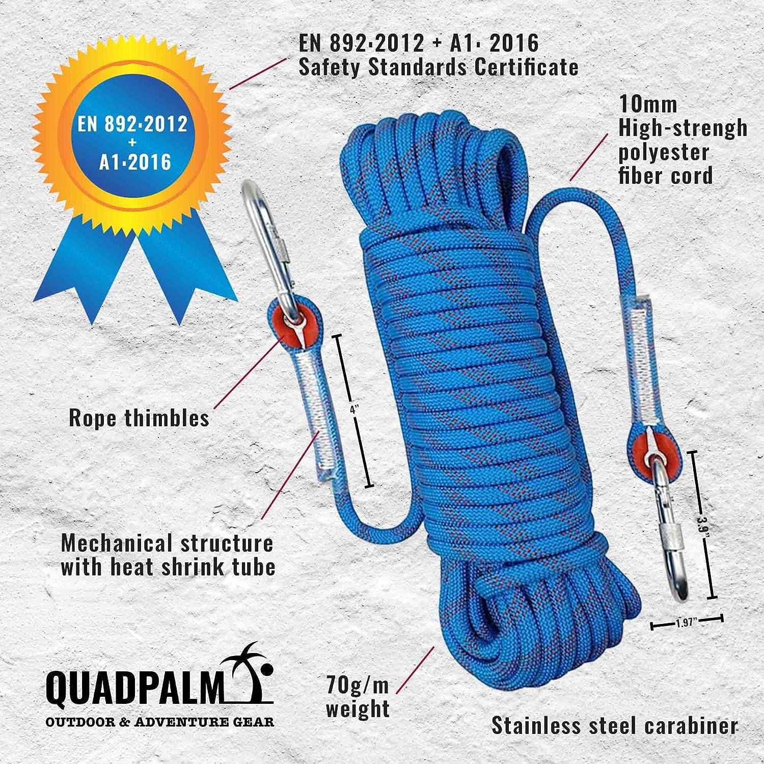 QUADPALM Grappling Hook and Rope 10M (32ft) - Multifunctional Heavy Duty Survival  Hook - 4 Stainless Steel Folding Claws - Survival Gear - Outdoors Camping  Hiking blue