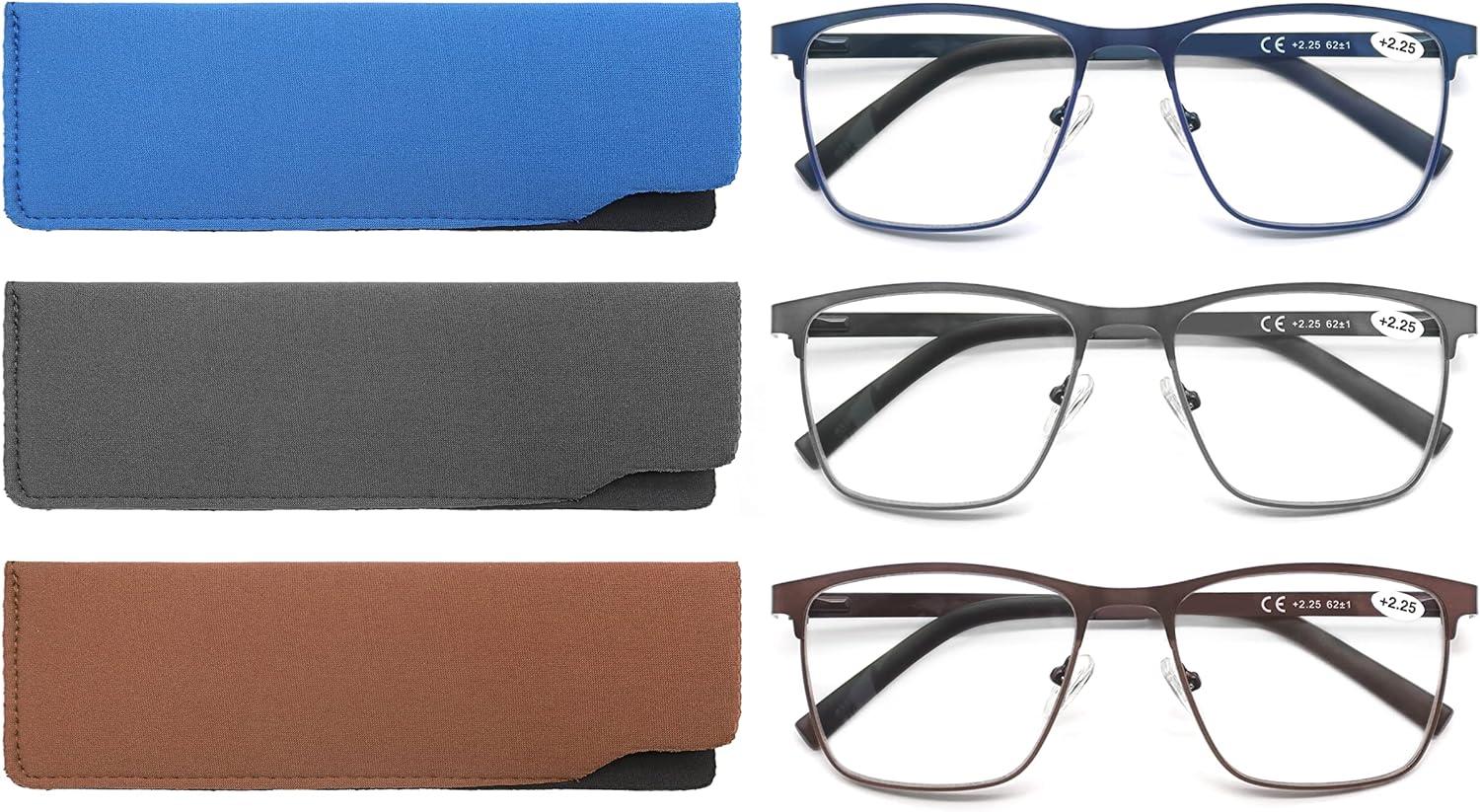 Black Friday Deals 2025 MODFANS 4.00 4 Pairs (Blue Light Blocking) Reading Glasses Men,Metal Frame Rectangle Style Stainless Steel Material Spring Hinges,Black Grey Blue Brown