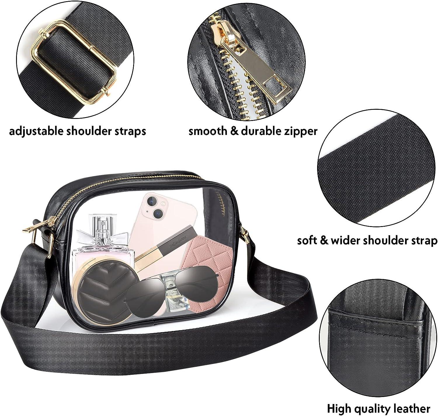 Black MOMSIV Leather Clear Crossbody Stadium Bag Stadium Approved for