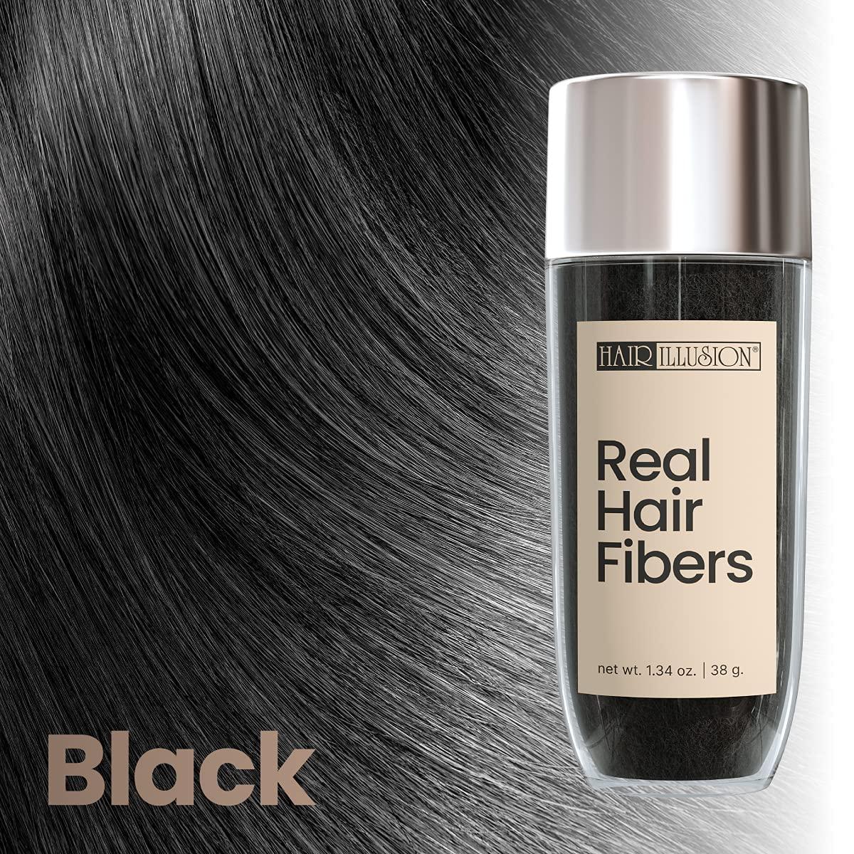 Hair Illusion Black Real Hair Fibers 100 Natural Texture Bald Spot Cover Up for Women & Men