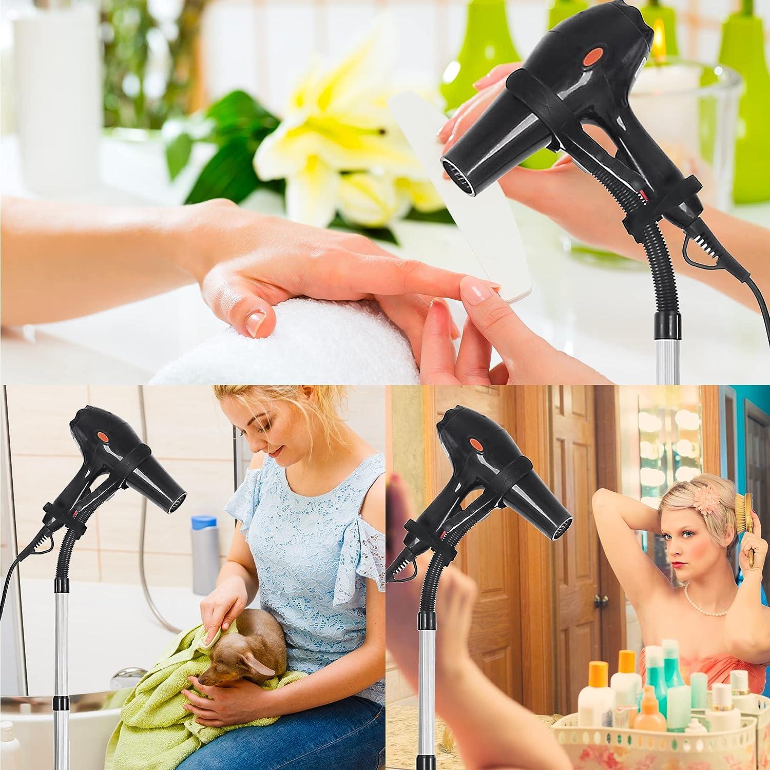 Hair Dryer Holder Stand Blow Dryer Holder Adjustable 360 Degree Rotation  Stand Up Hair Dryer Heavy Duty Hairdryer Hands Free Silver
